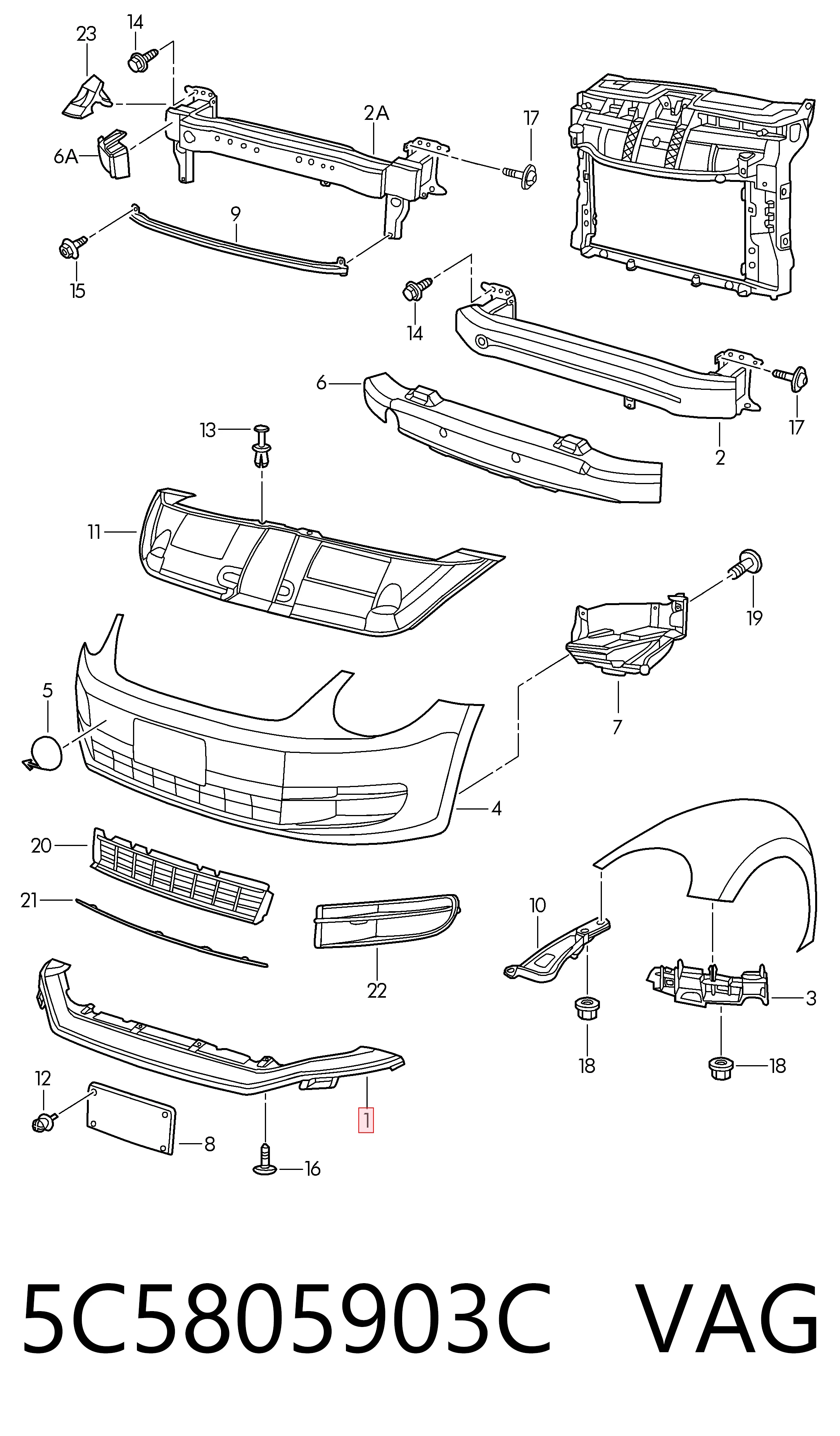 5C5805903C VAG Spoiler delantero