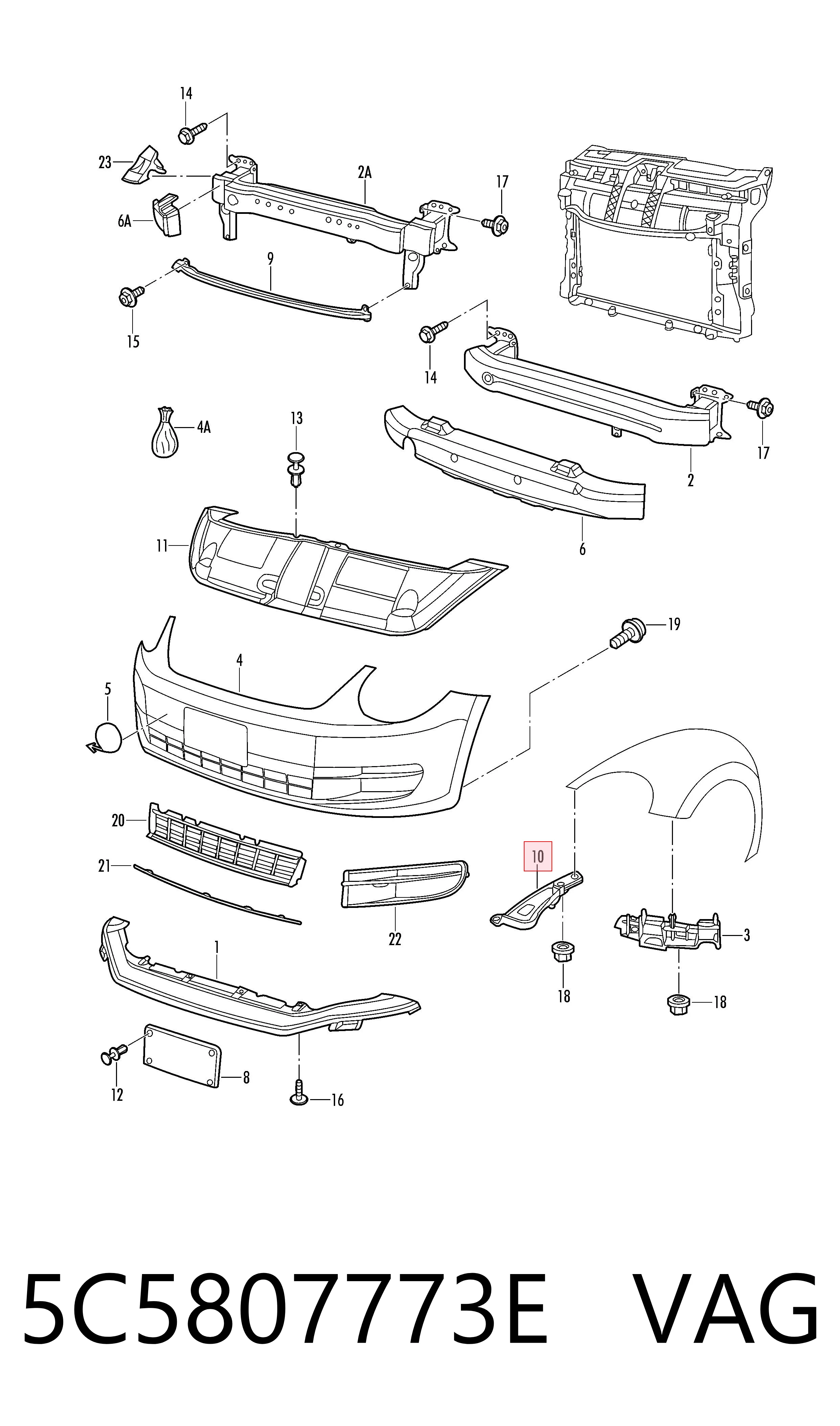 5C5807773E VAG Soporte de parachoques delantero izquierdo