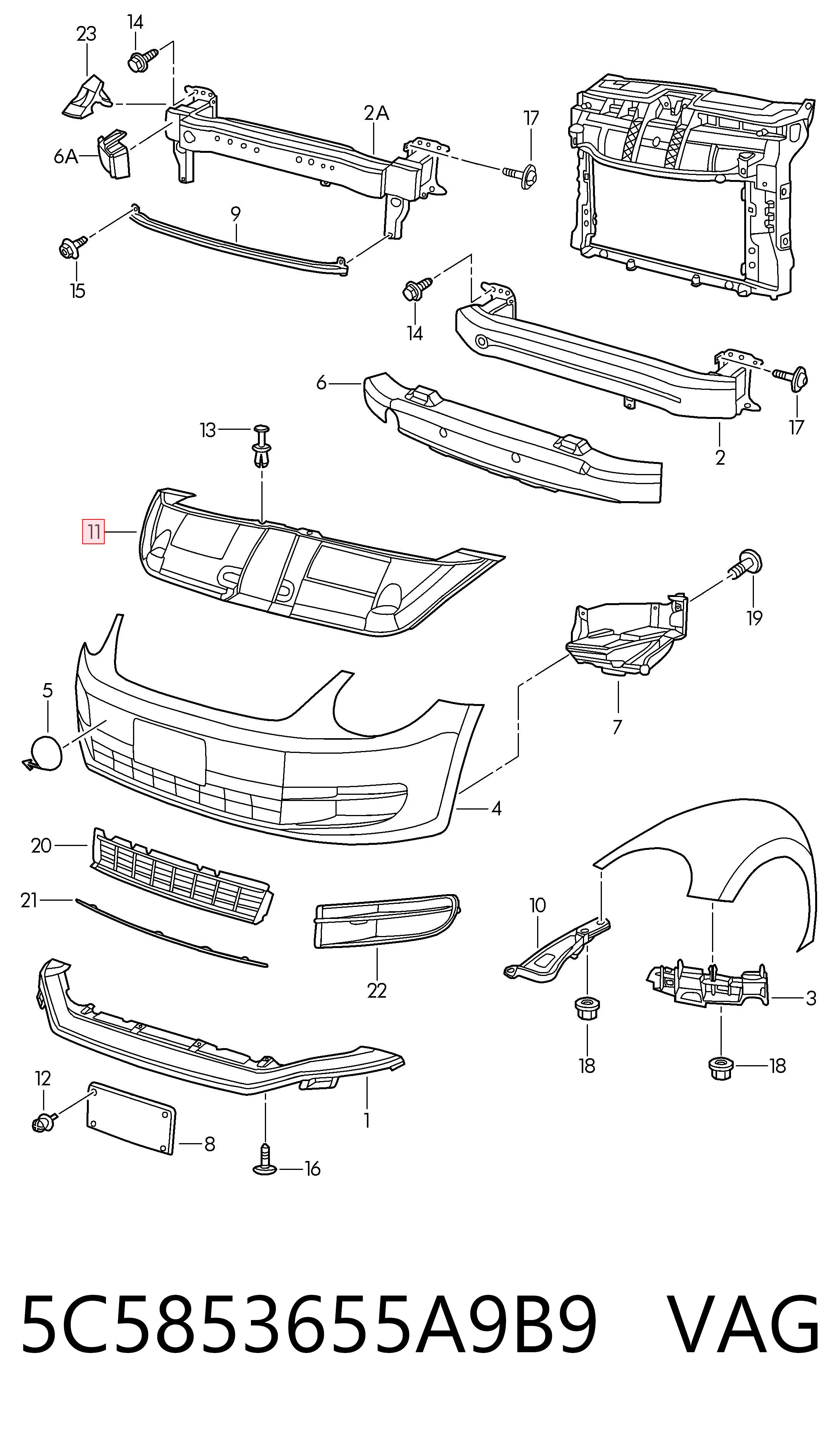 5C5853655A9B9 VAG Deflector de aire del radiador
