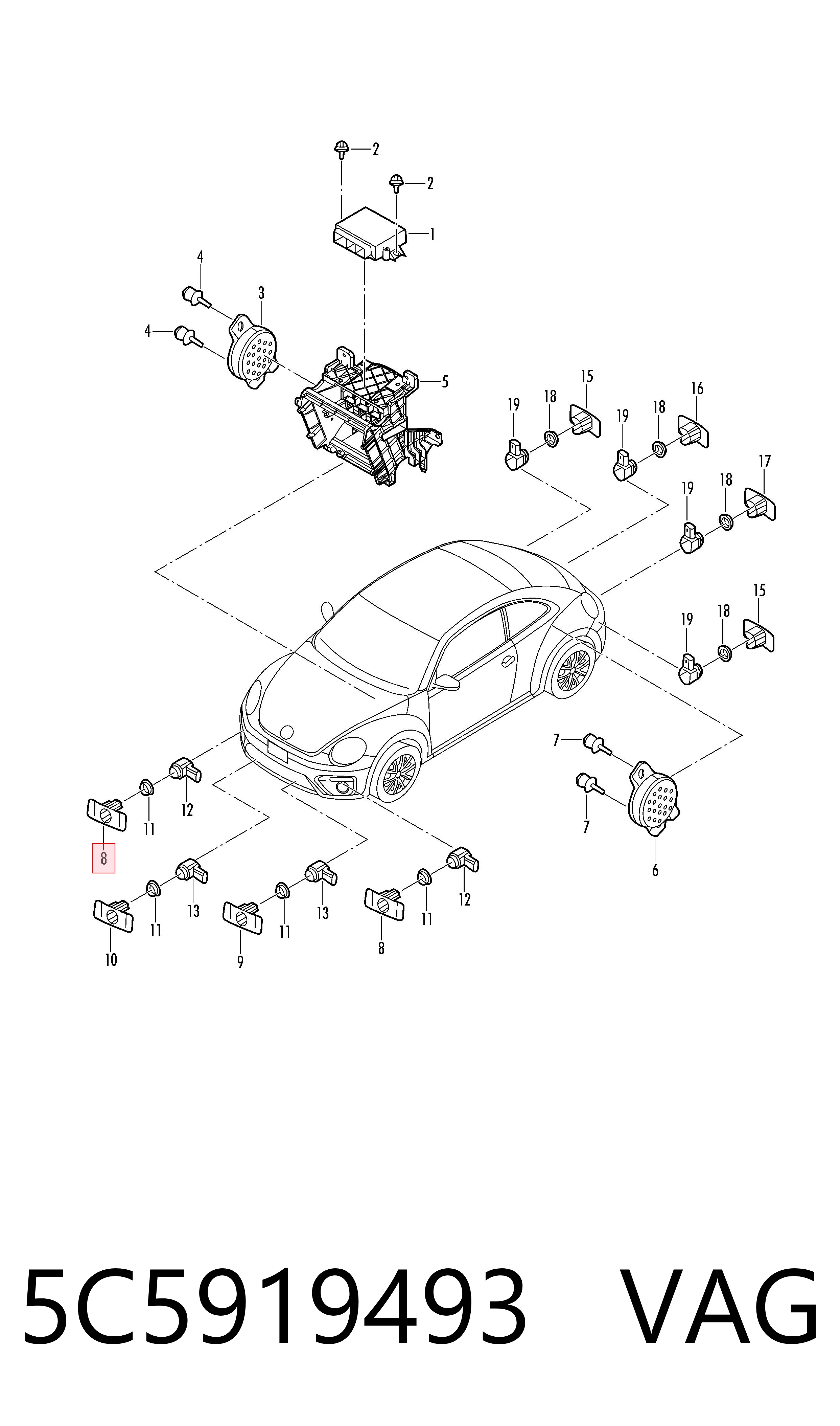 5C5919493 VAG Soporte del sensor de estacionamiento delantero lateral