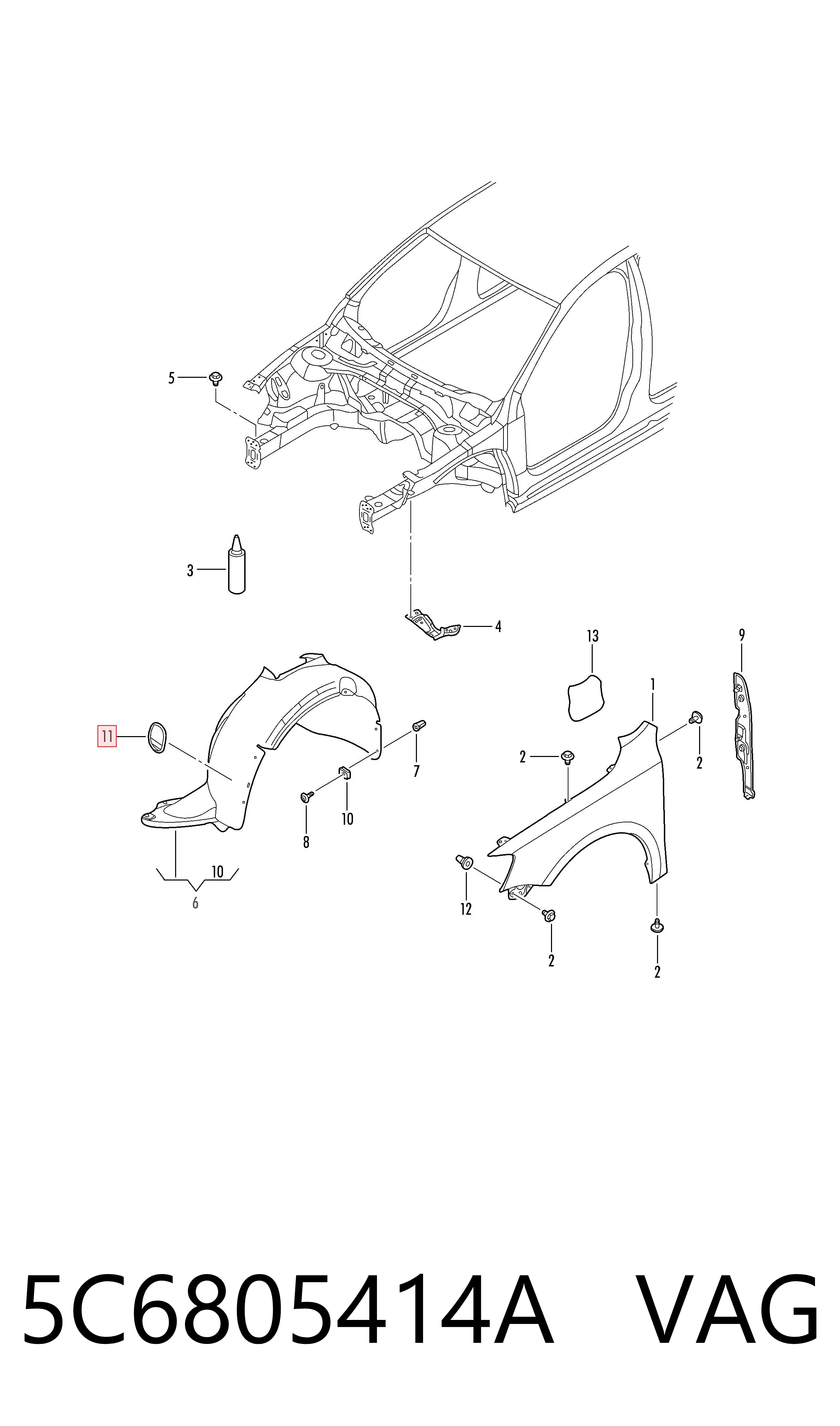 5C6805414A VAG Tapa de guardabarros delantero derecho