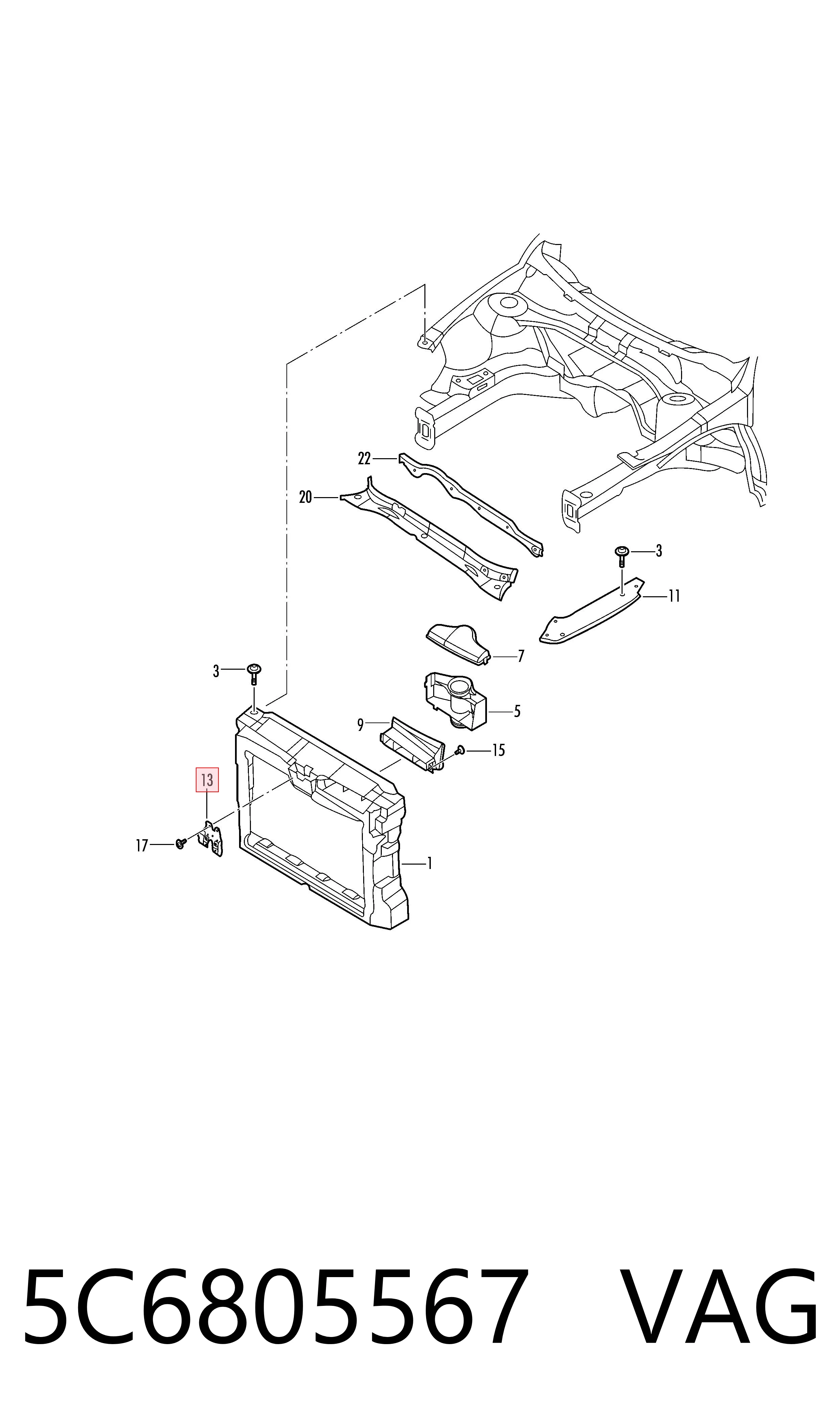 5C6805567 VAG Soporte superior del radiador