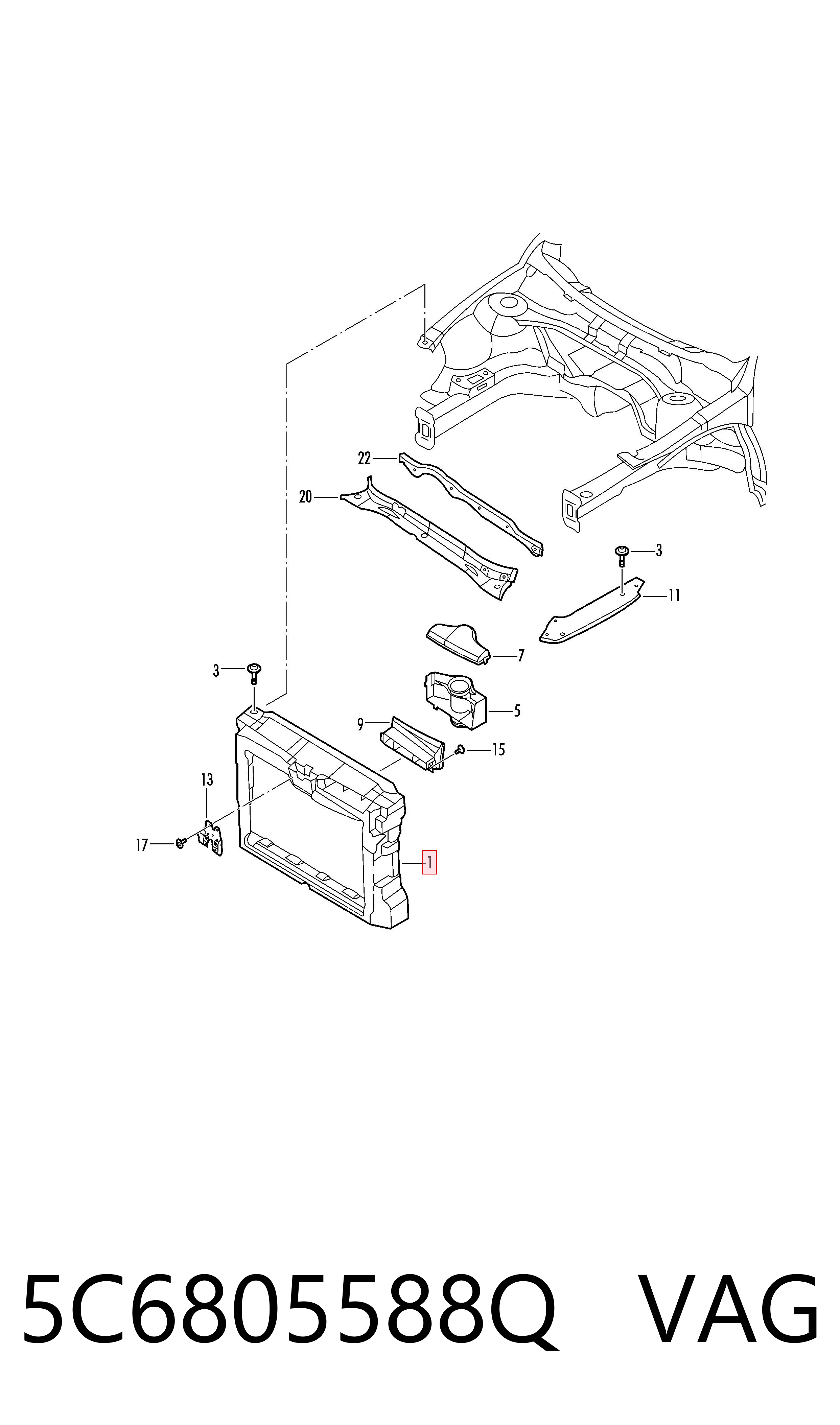 5C6805588Q VAG Soporte de radiador completo (panel de montaje para foco)