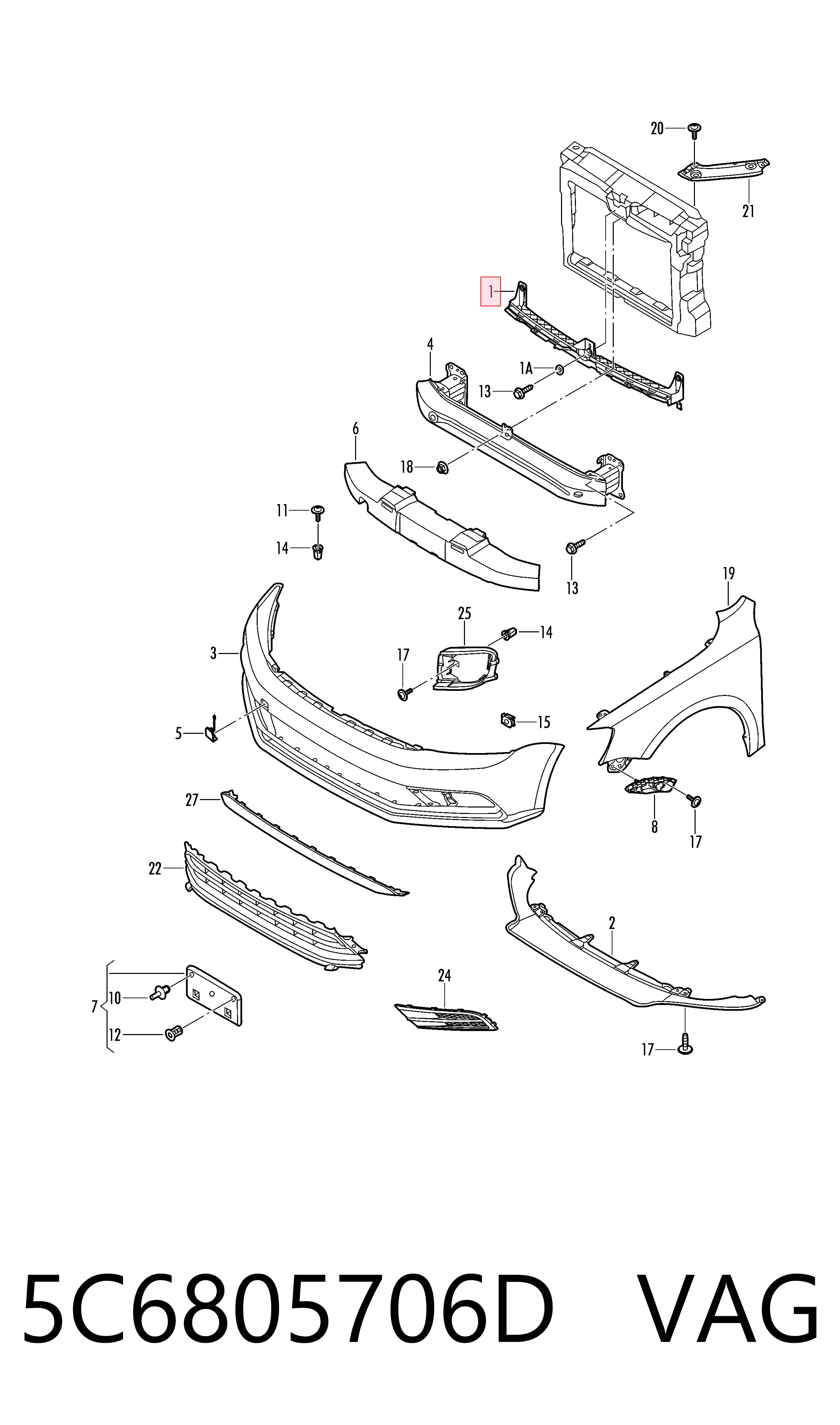 Comprar 5C6805706D VAG Soporte central del parachoques delantero