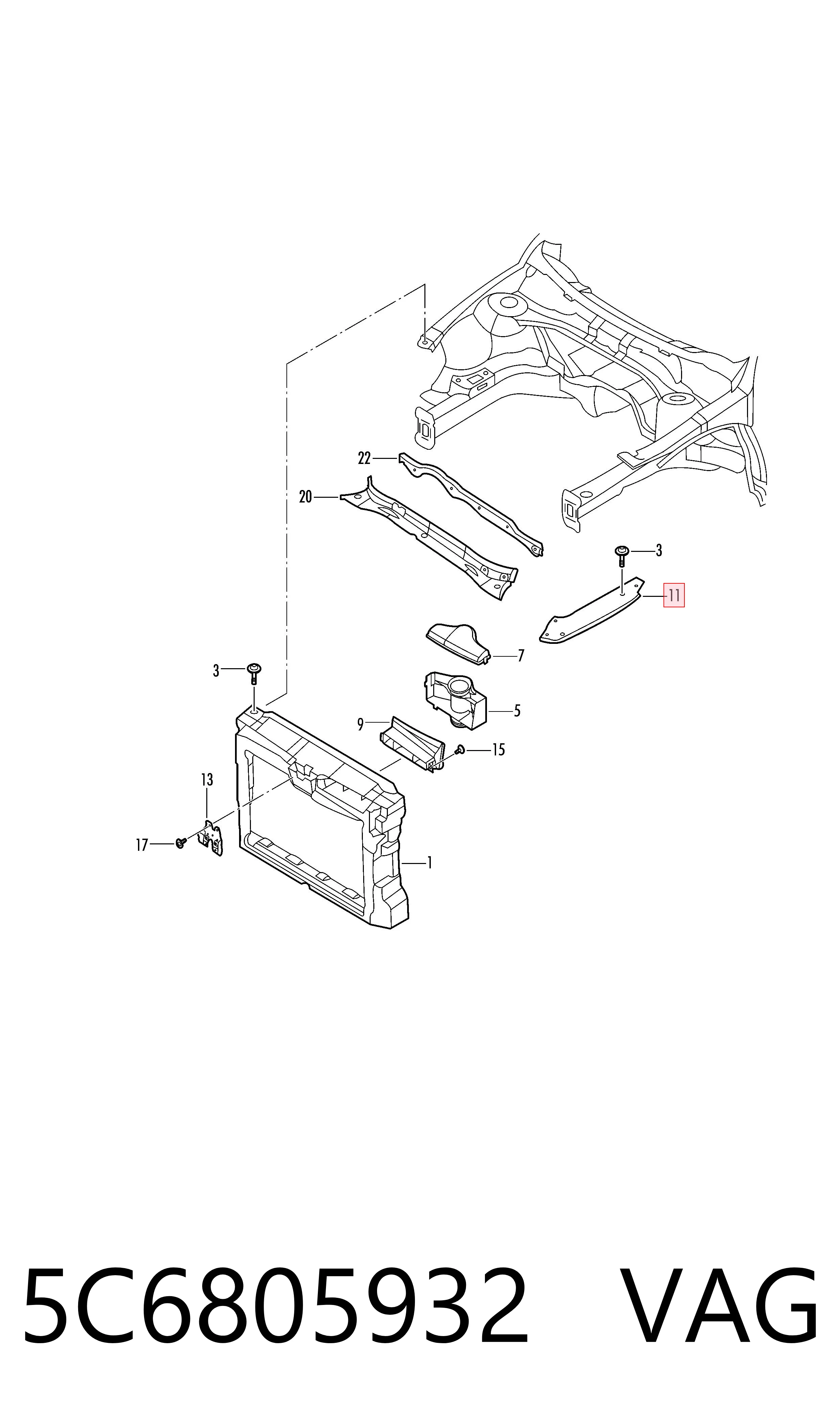 5C6805932 VAG Soporte de fijación del faro delantero derecho