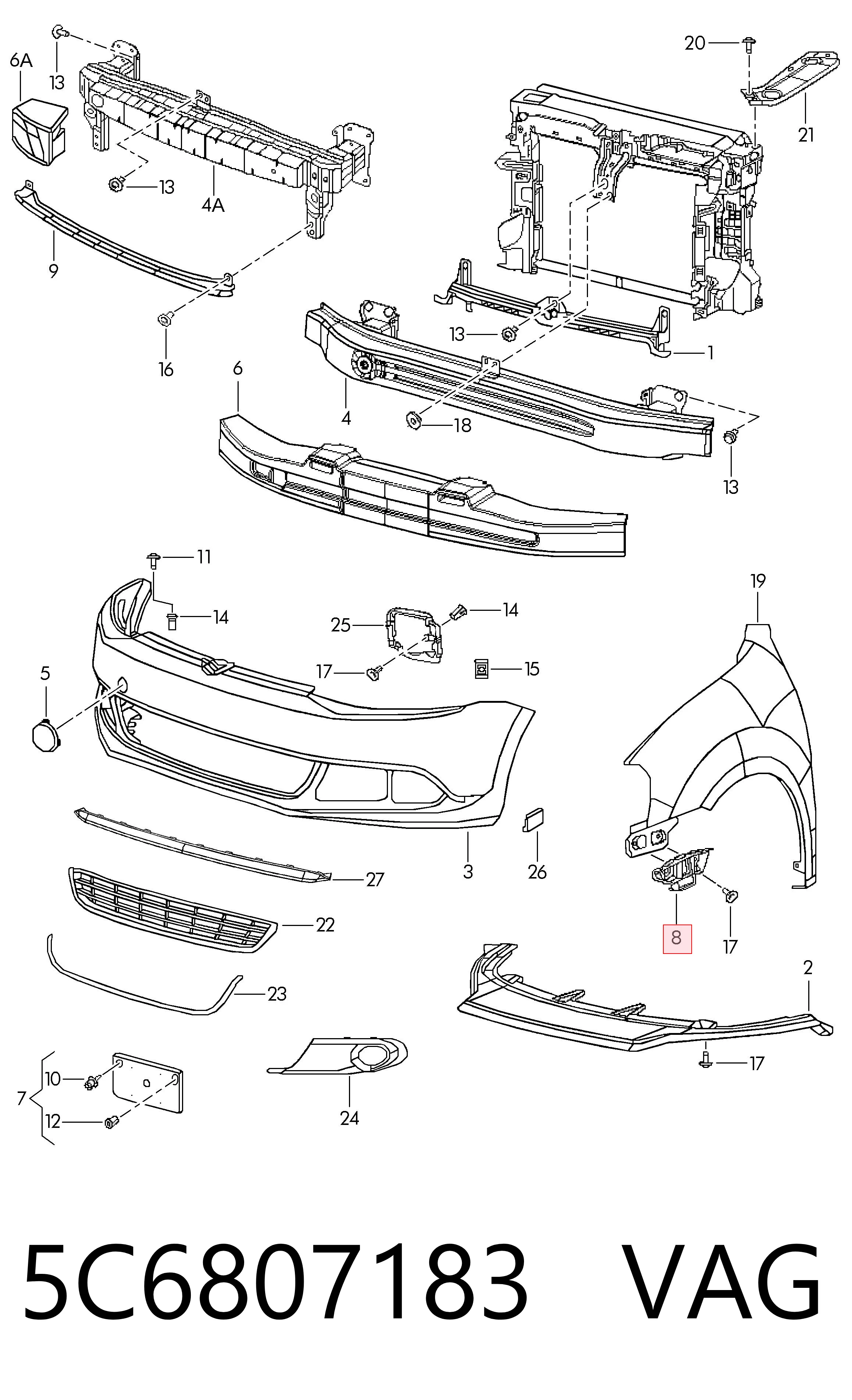 5C6807183 VAG Soporte delantero izquierdo para aleta delantera