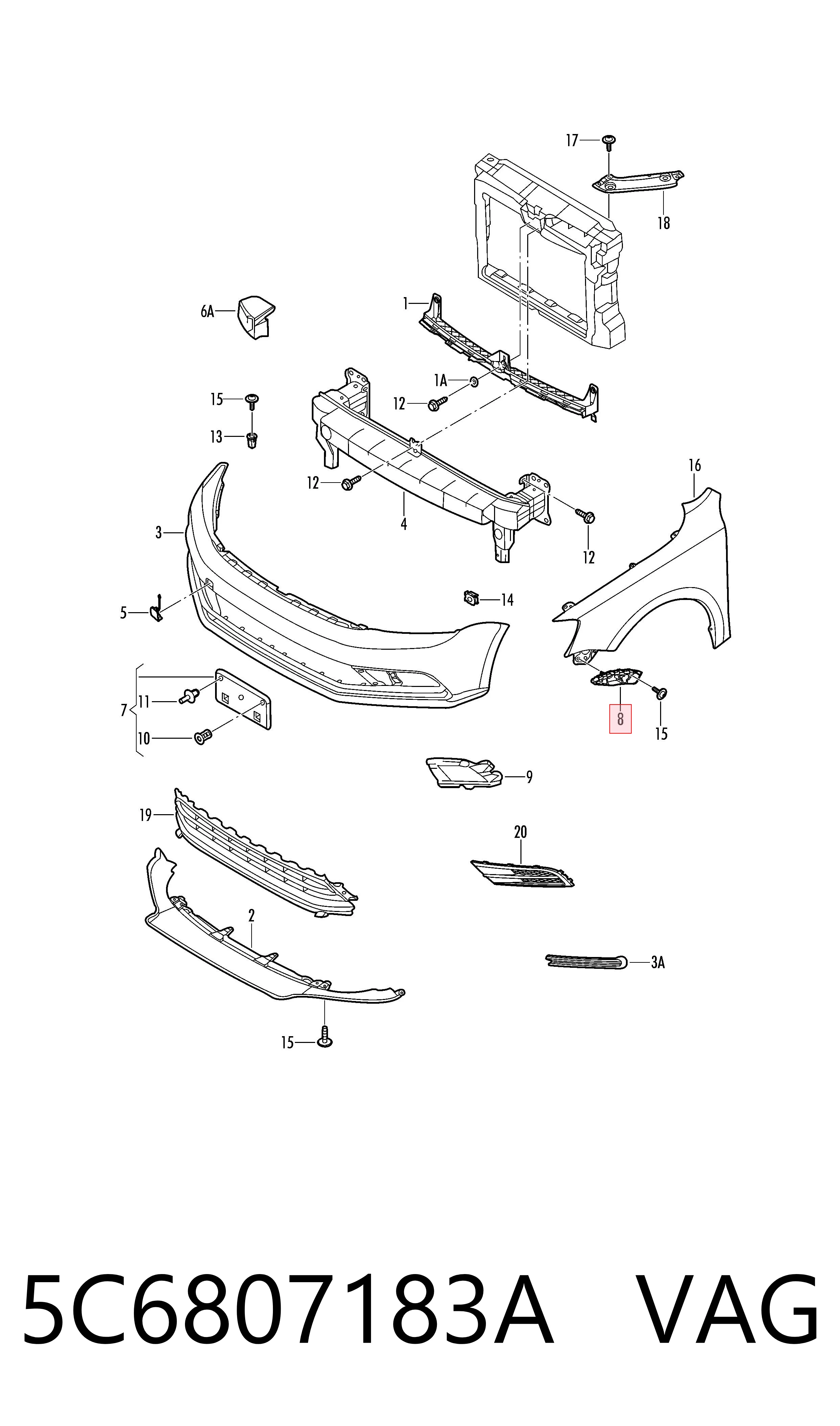5C6807183A VAG Soporte exterior izquierdo del parachoques delantero