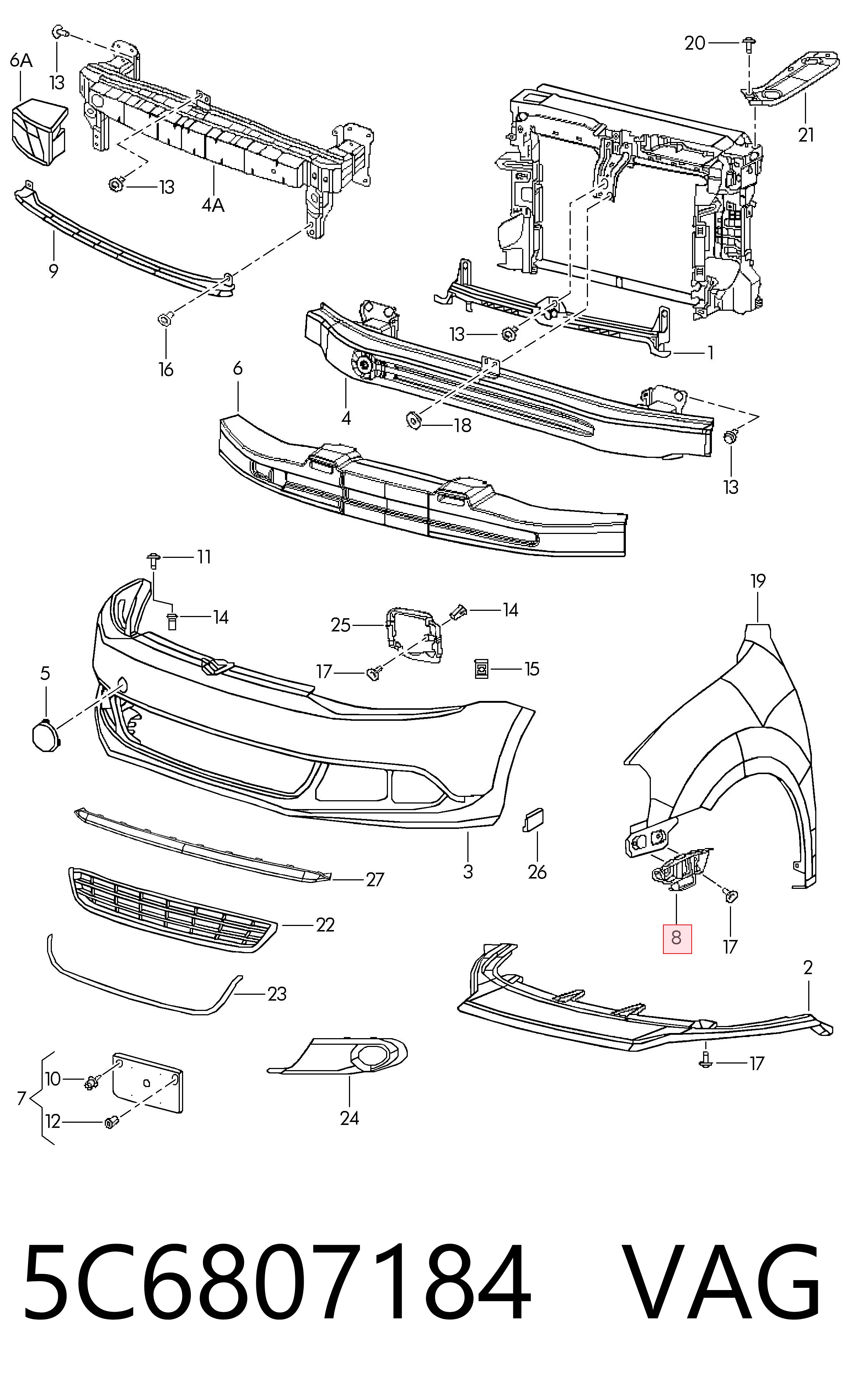 5C6807184 VAG Soporte delantero de guardabarros delantero derecho