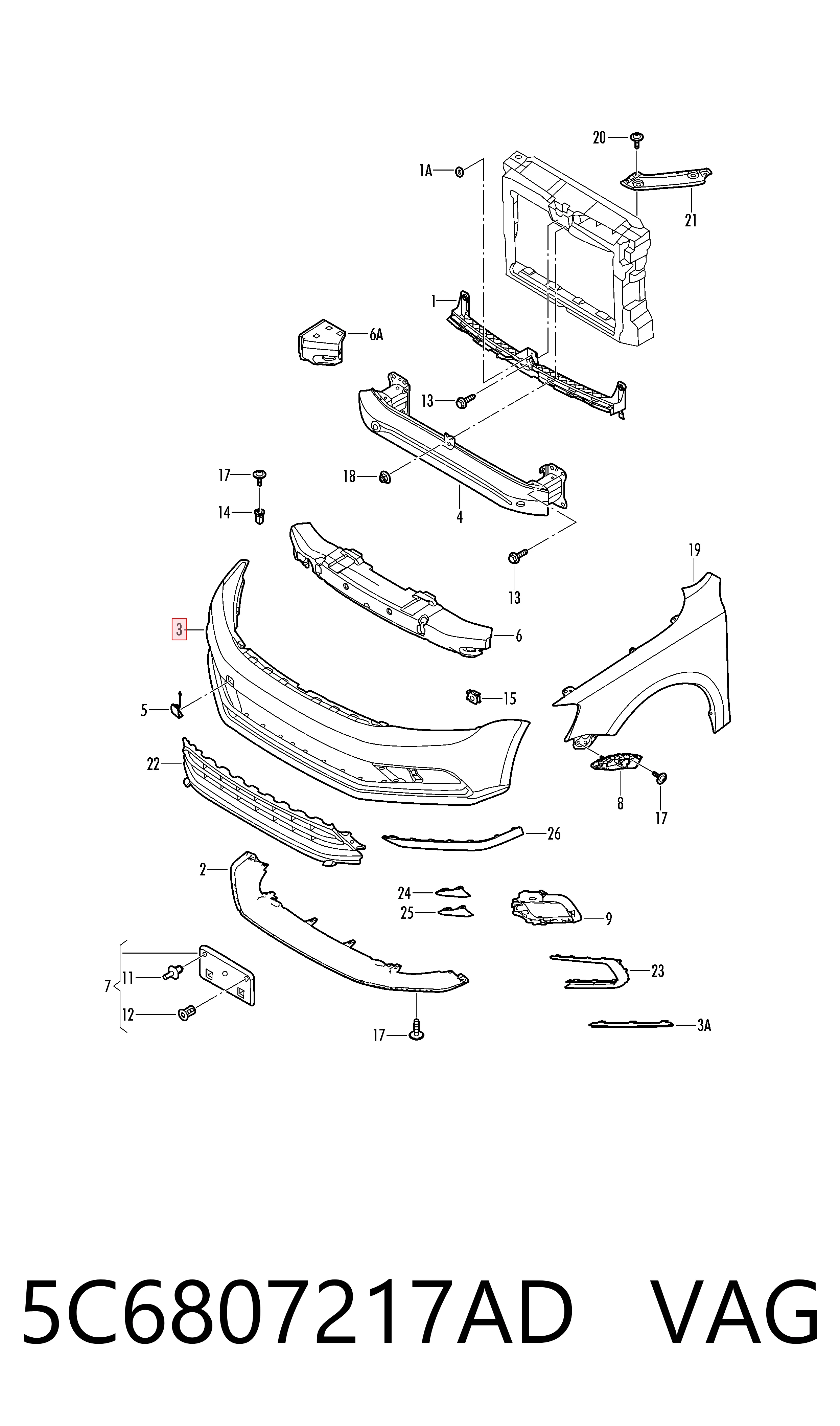 5C6807217AD VAG Paragolpes delantero