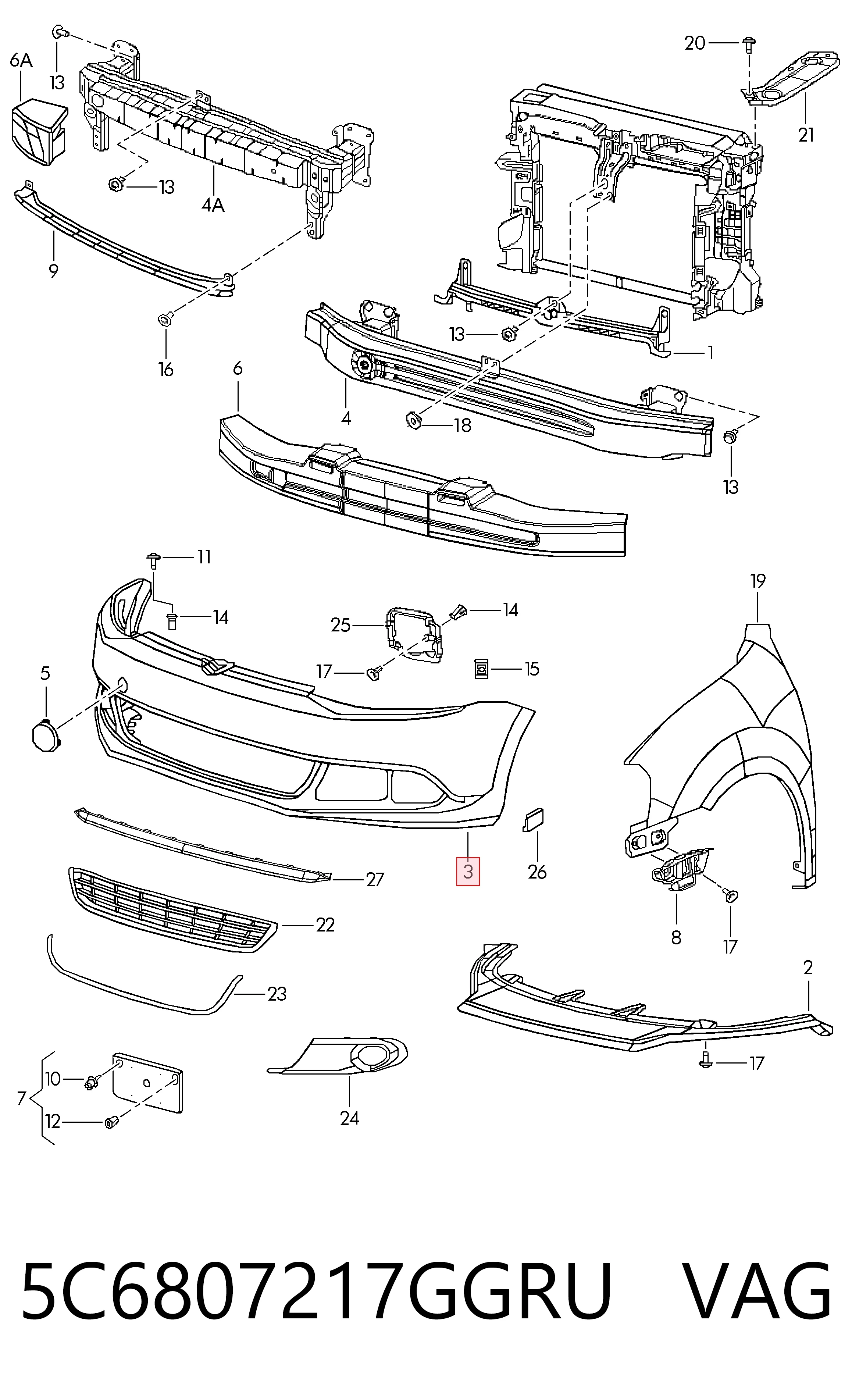5C6807217GGRU VAG Paragolpes delantero