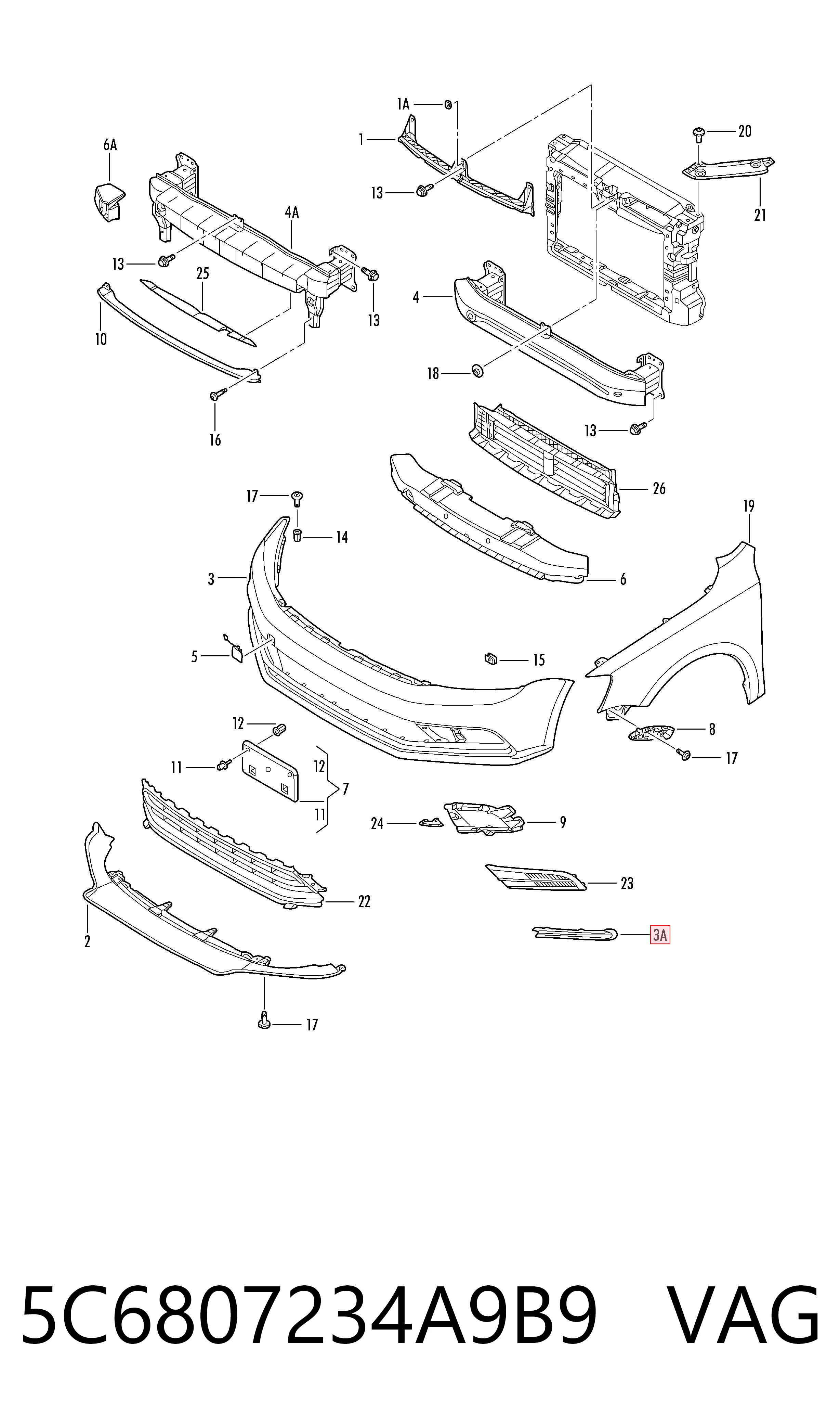 5C6807234A9B9 VAG Moldura del parachoques delantero derecho