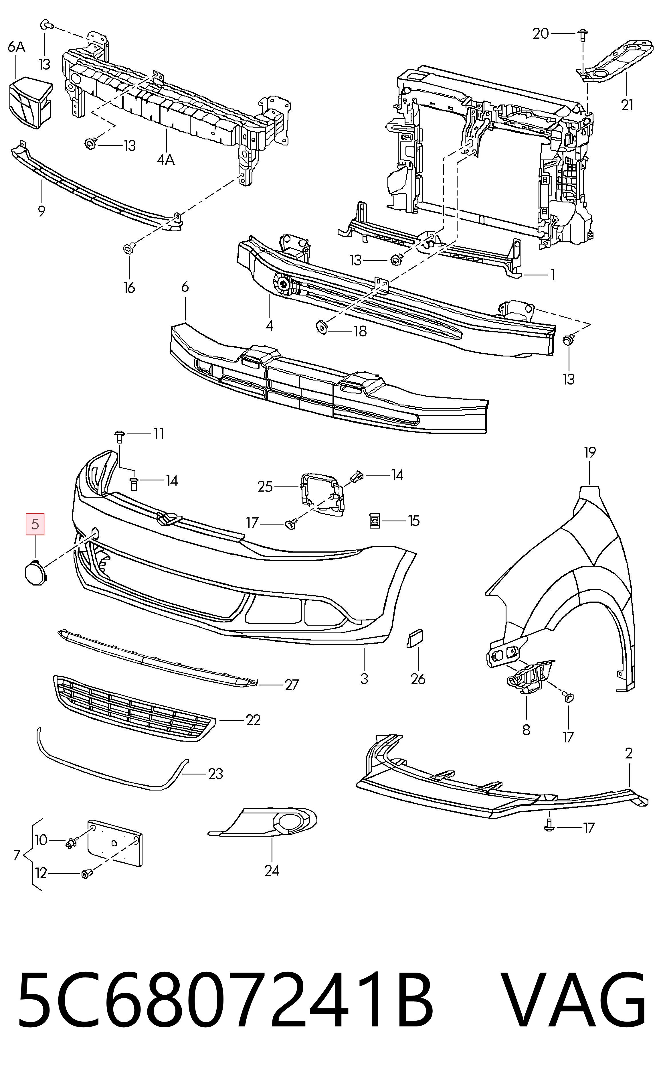 Tapa del enganche de remolcado delantera 5C6807241B VAG