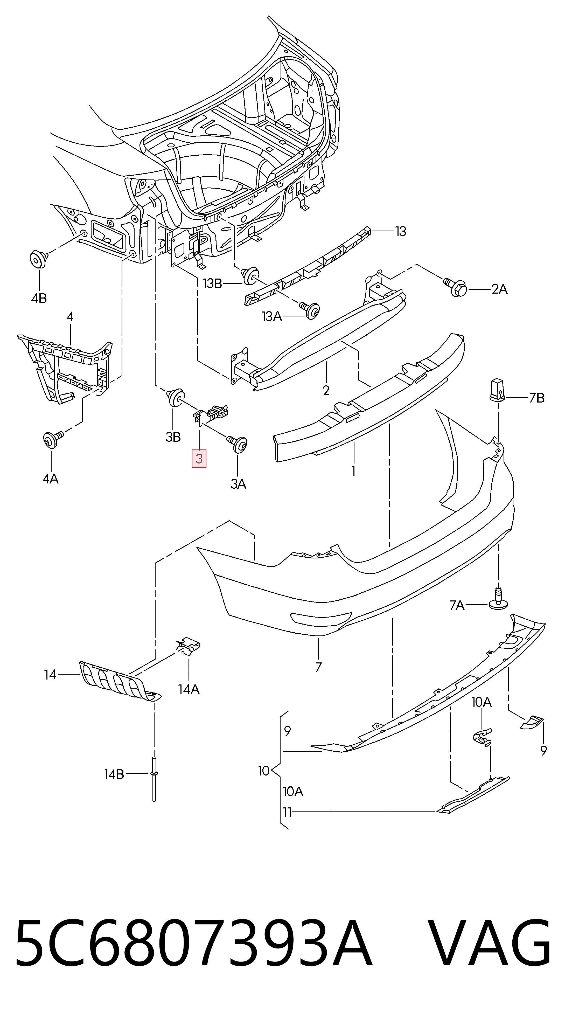 5C6807393A VAG Soporte del piloto trasero izquierdo
