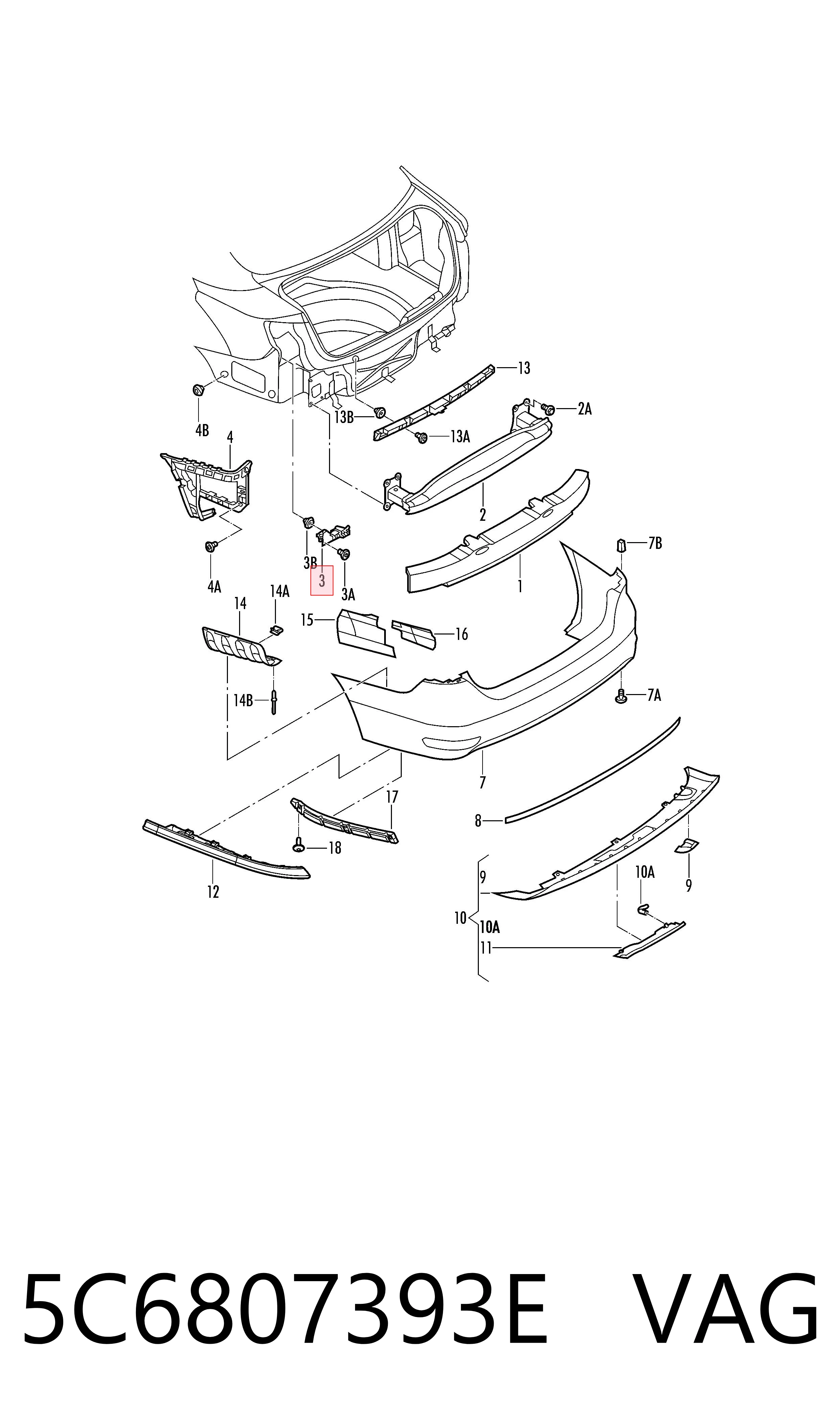 5C6807393E VAG Soporte del piloto trasero izquierdo