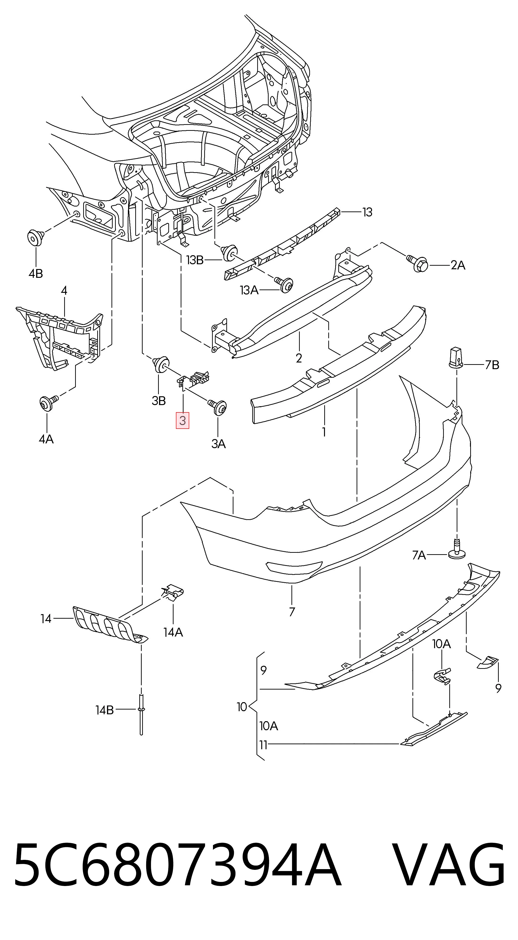 5C6807394A VAG Soporte del piloto trasero derecho