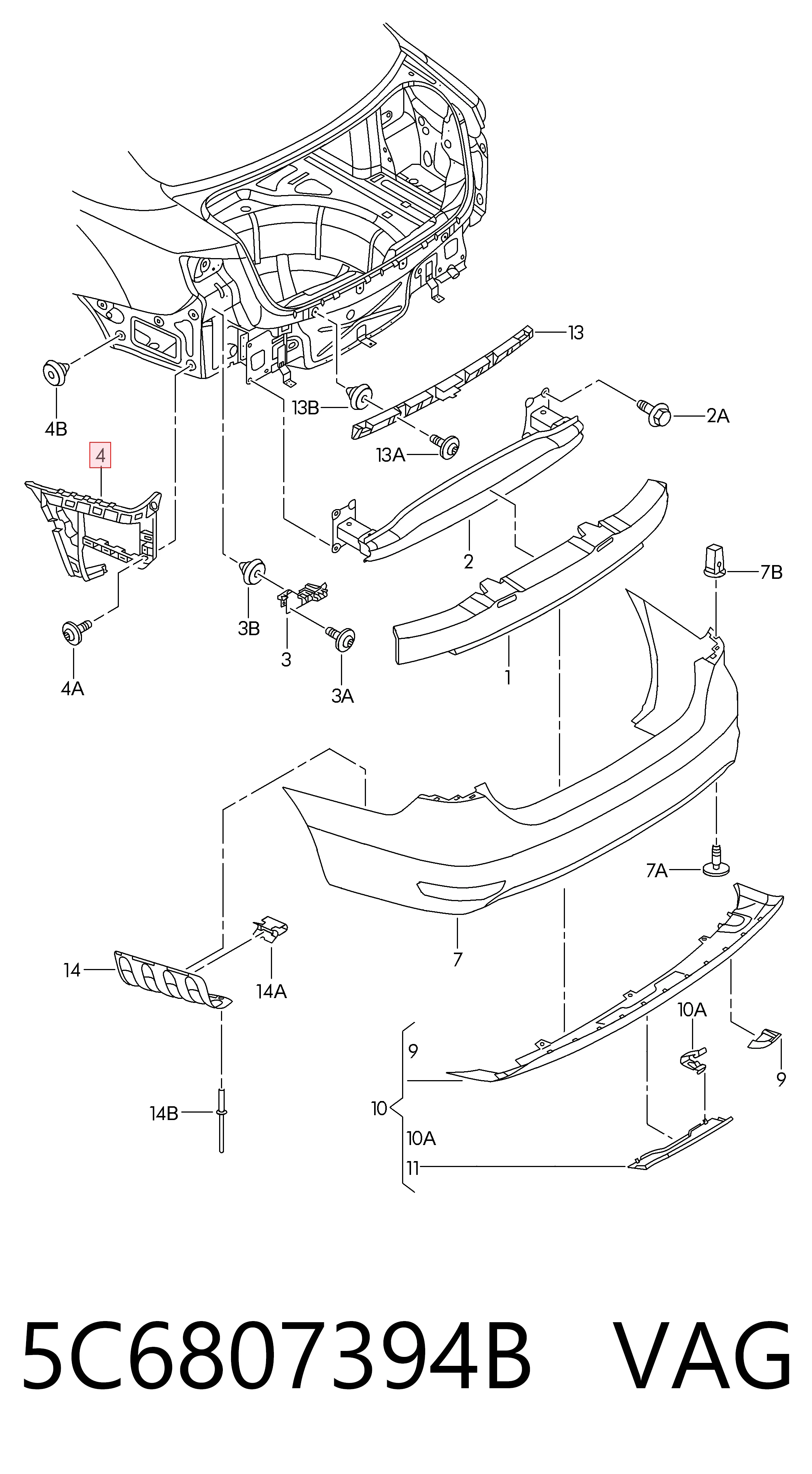 5C6807394B VAG Soporte del paragolpes trasero derecho