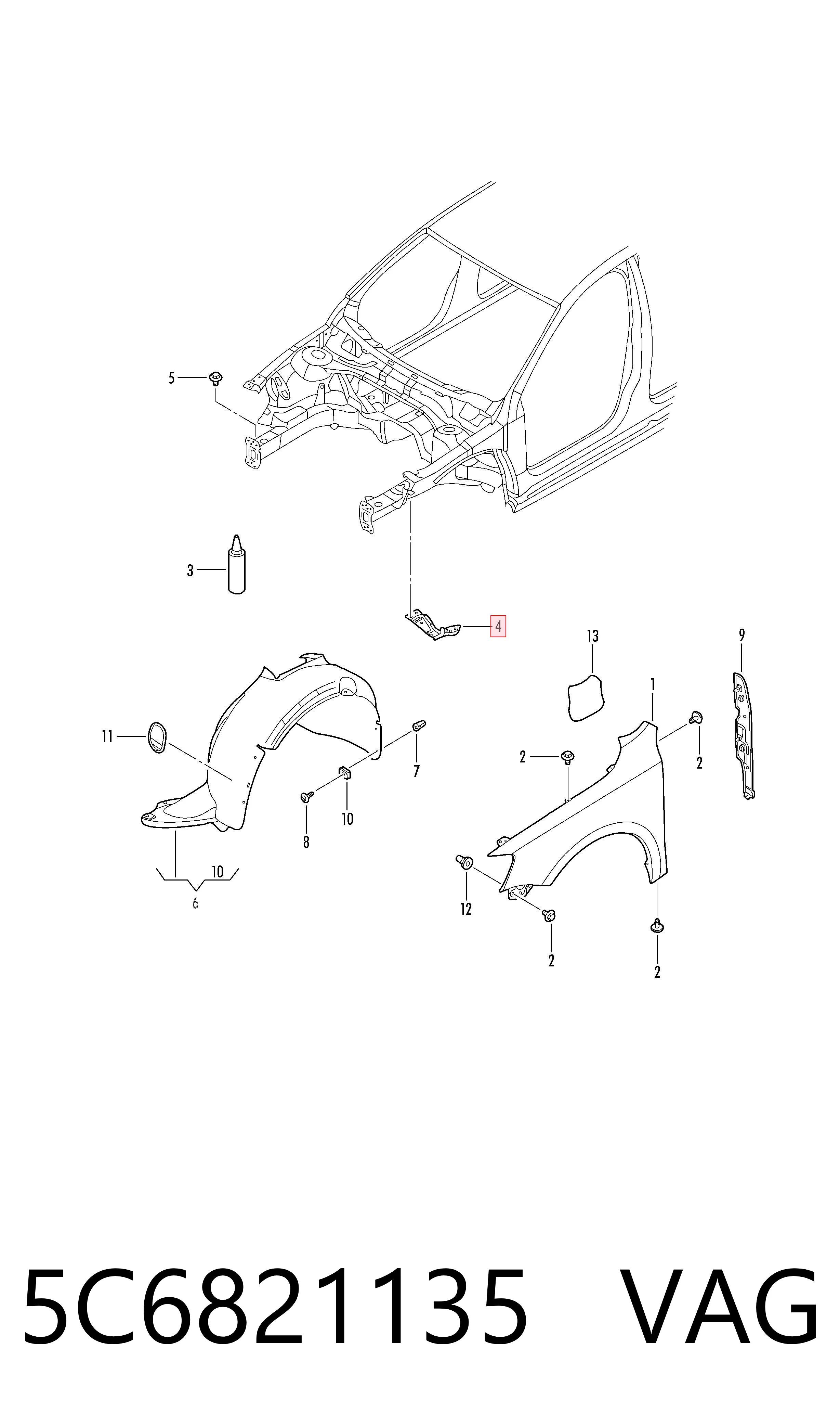 5C6821135 VAG Soporte trasero de aleta delantera izquierda