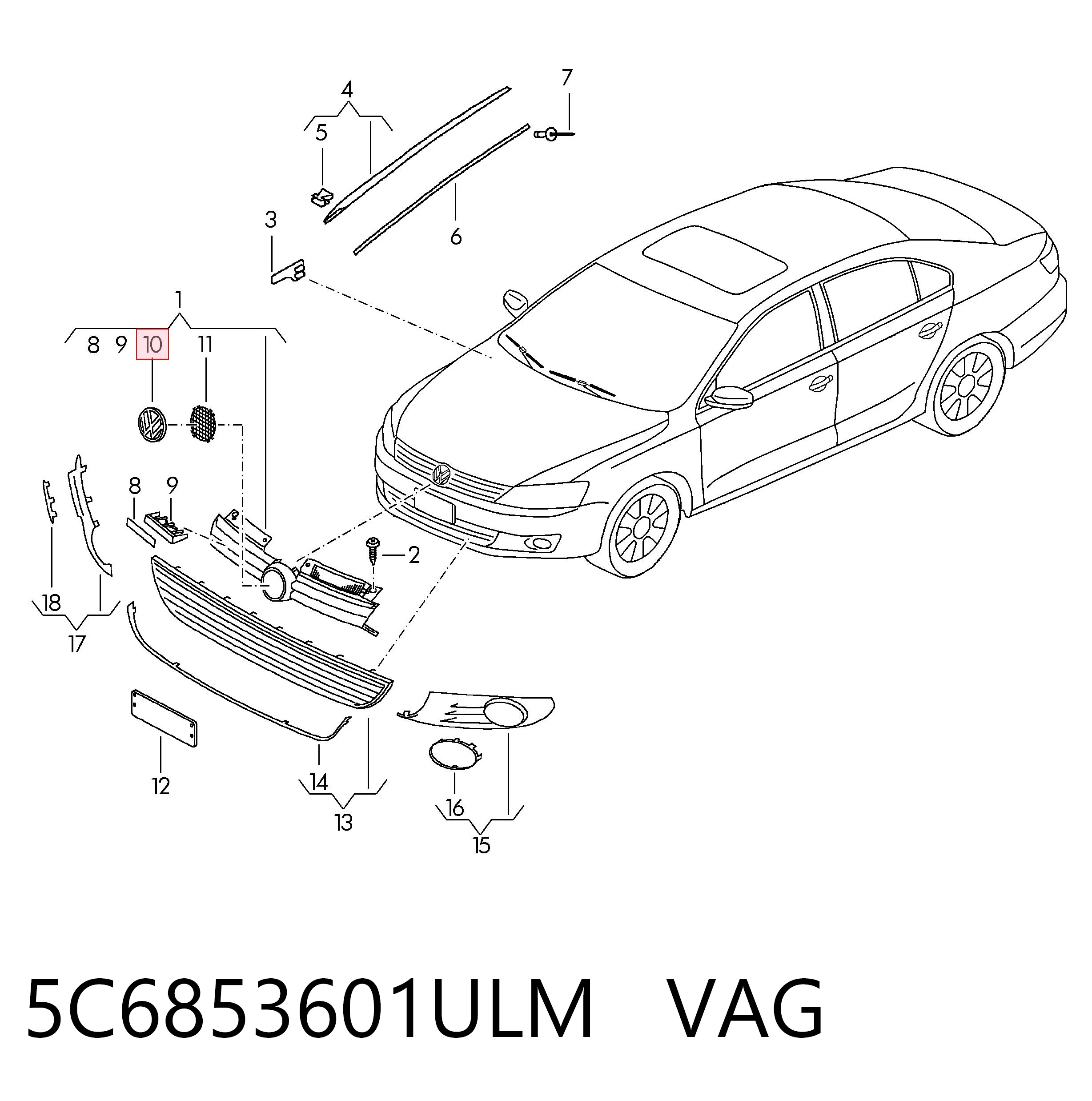 5C6853601ULM VAG Emblema de la parrilla del radiador