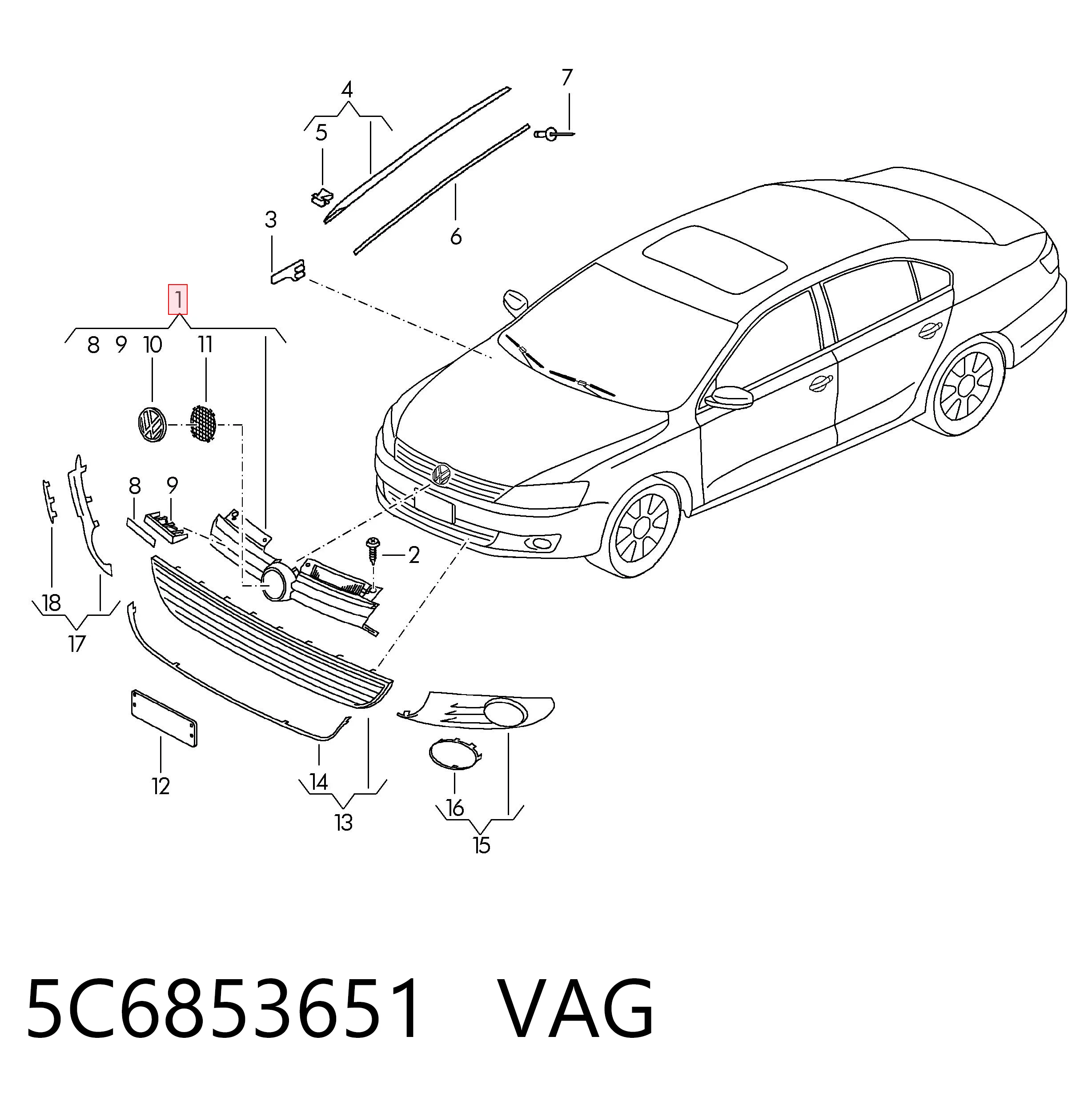 Precio del repuesto Parrilla de radiador Jetta IV sedán