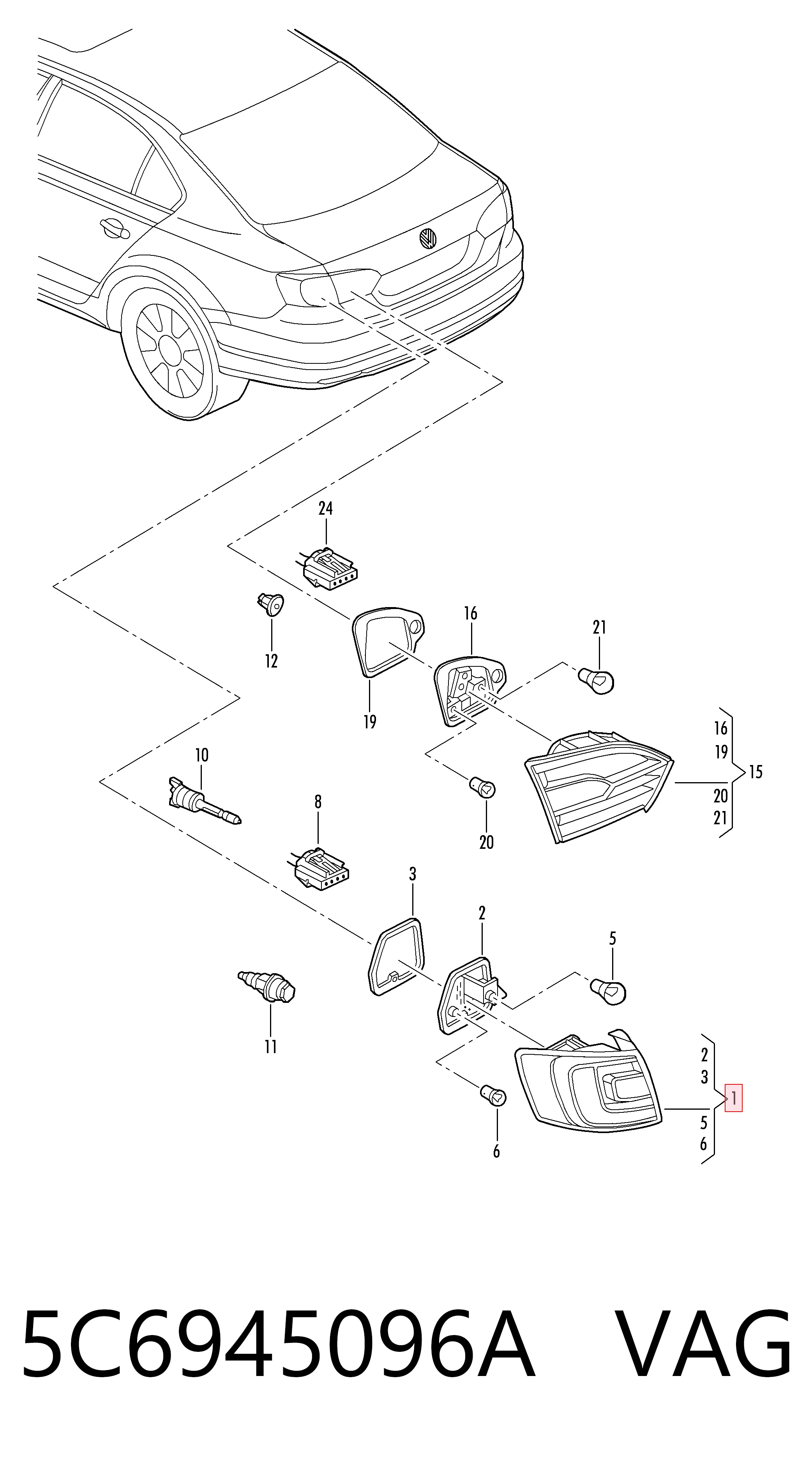 5C6945096A VAG Piloto trasero exterior derecho