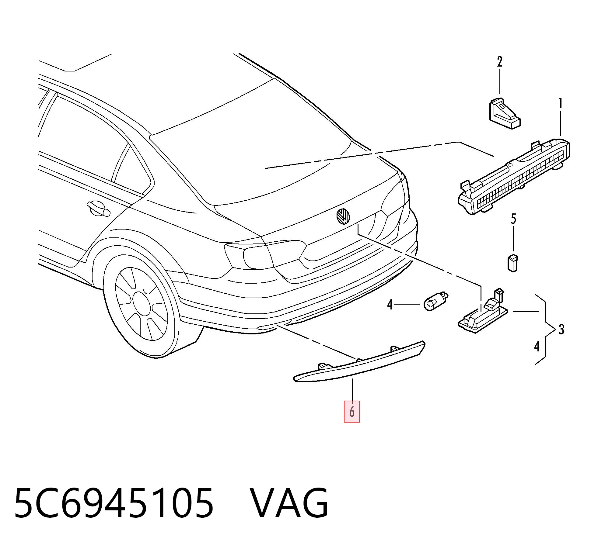 5C6945105 VAG Reflector, trasero, izquierdo