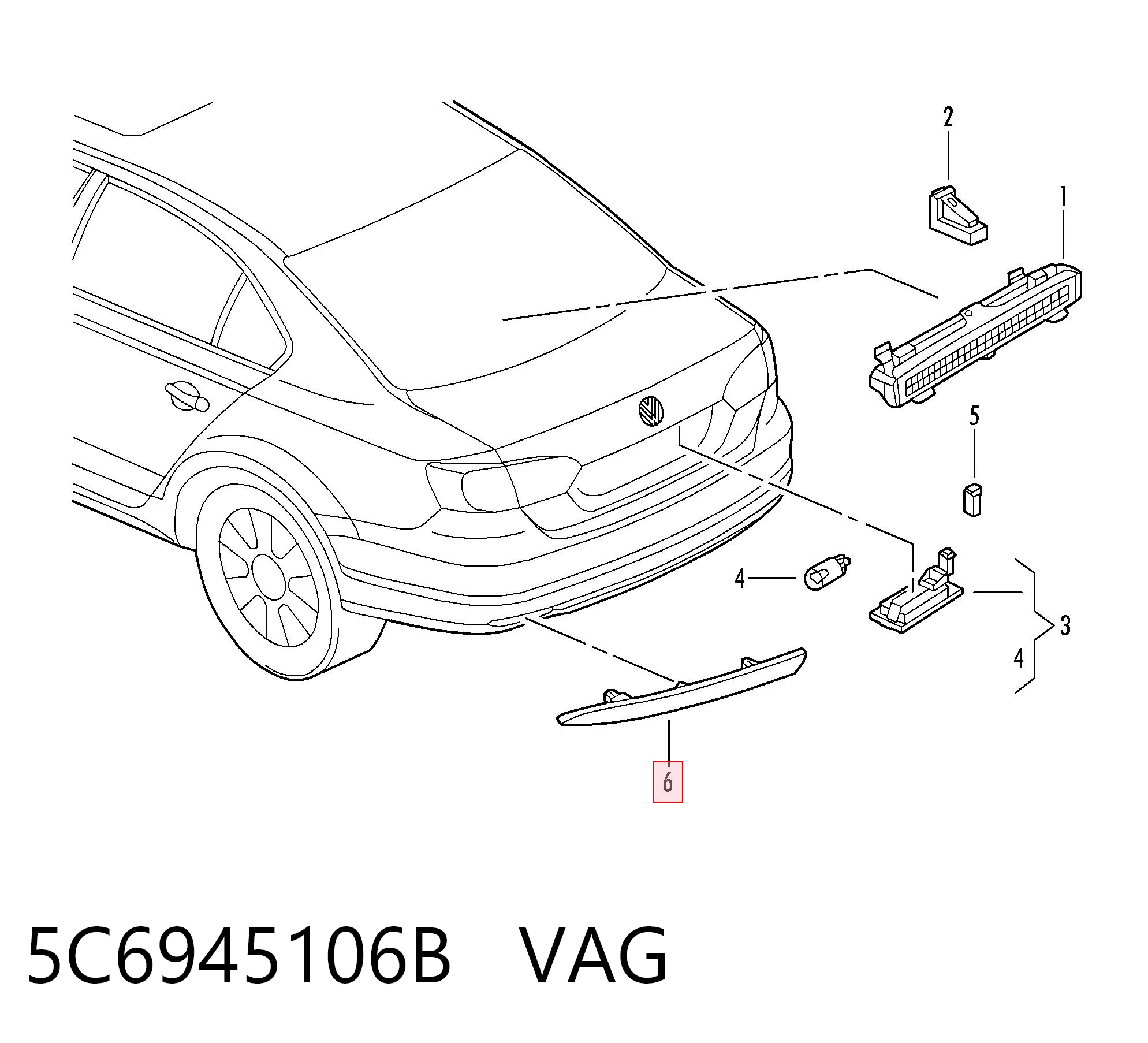 5C6945106B VAG Reflector, trasero, derecho