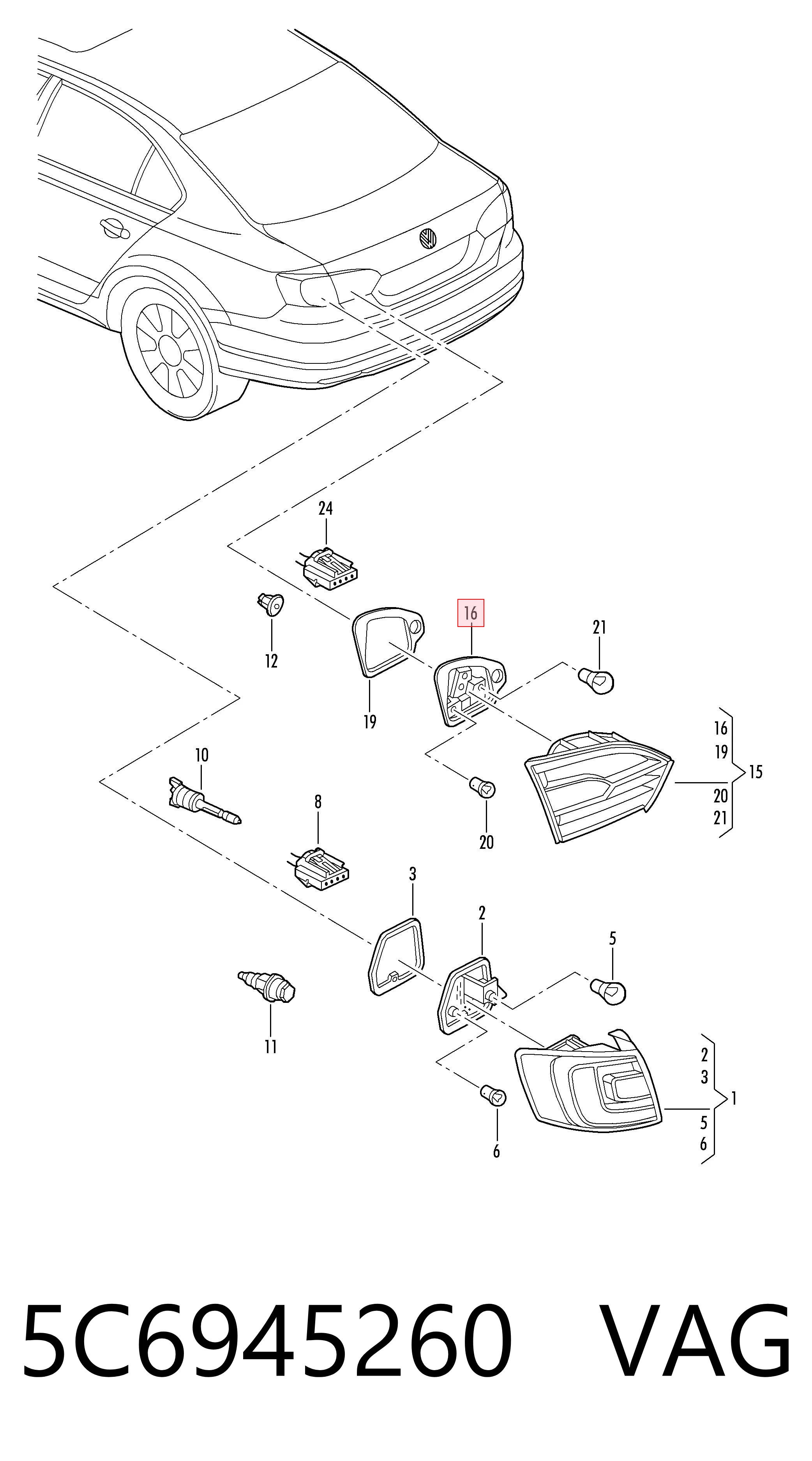 5C6945260 VAG Piloto trasero interior derecho