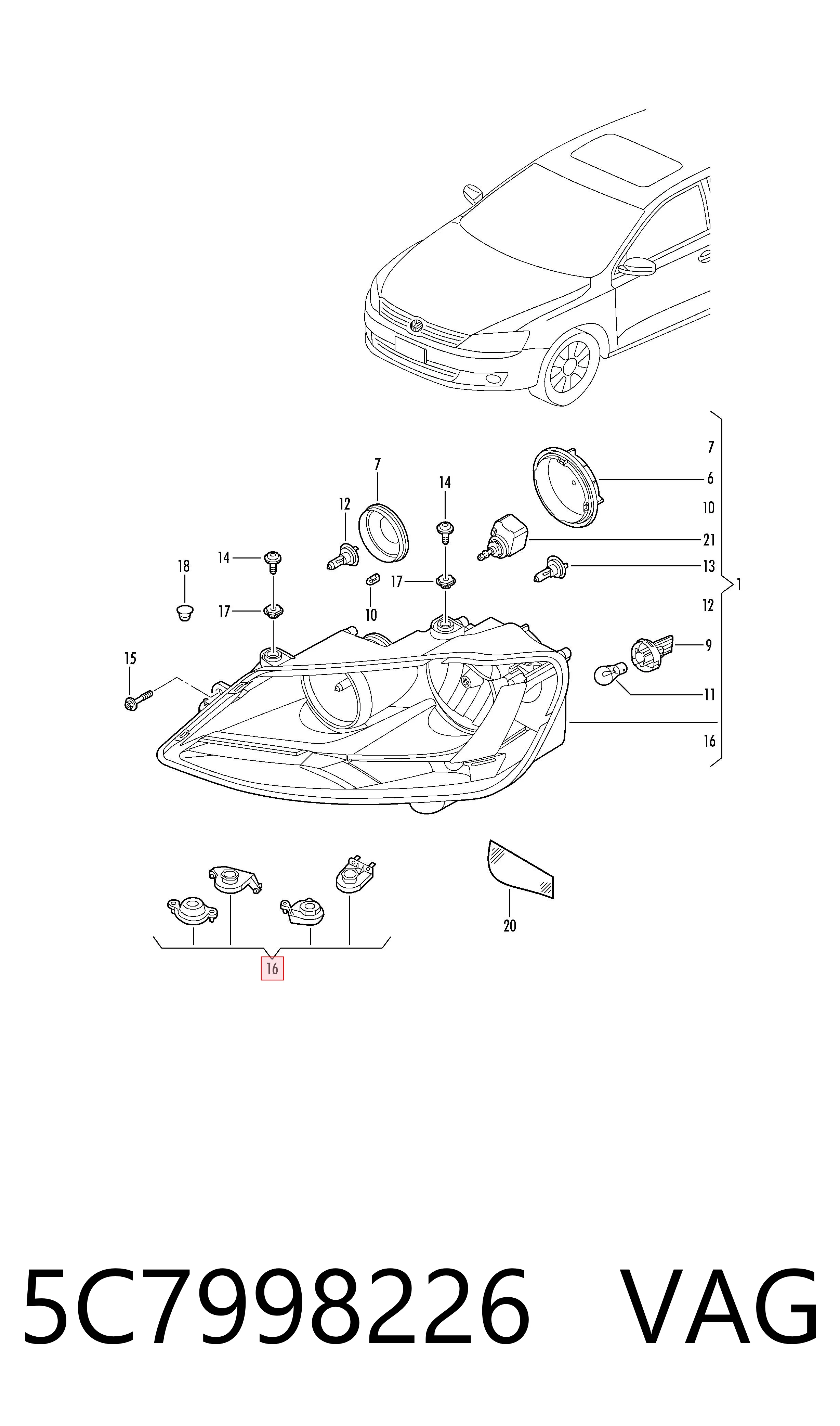 5C7998226 VAG Soporte de fijación del faro delantero derecho
