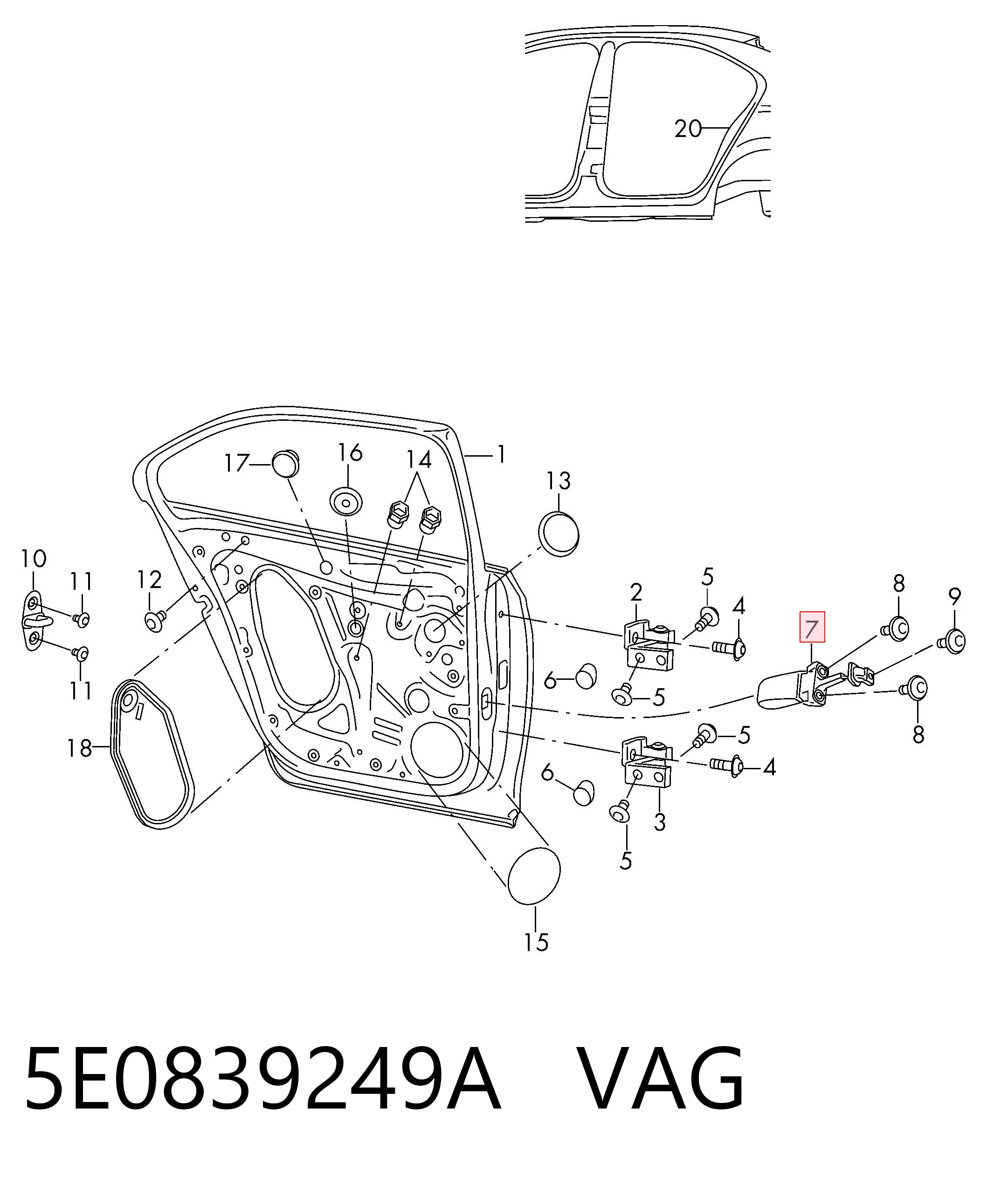 5E0839249A VAG Limitador de apertura de puerta trasera