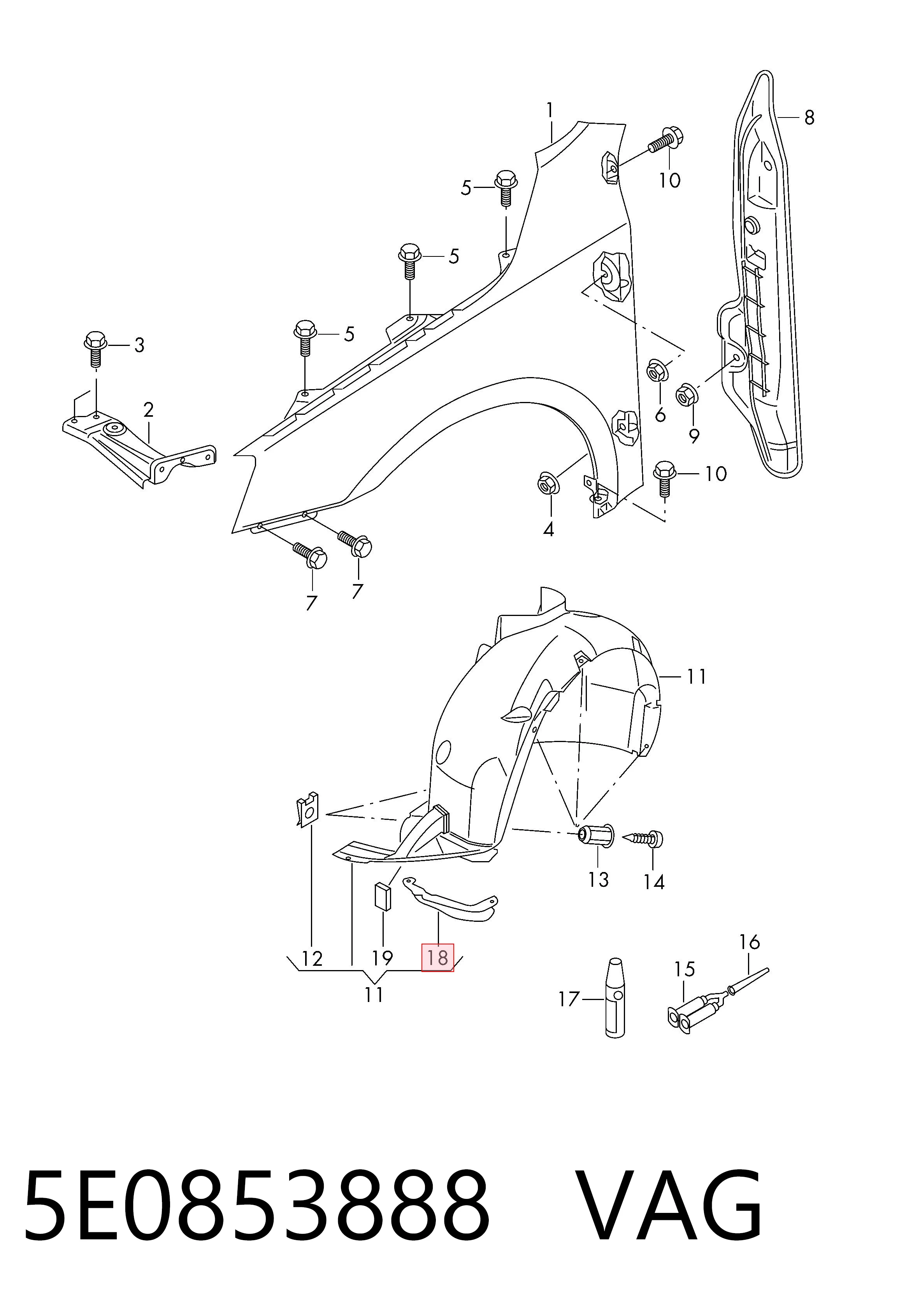 5E0853888 VAG Guardalodos interior delantero derecho