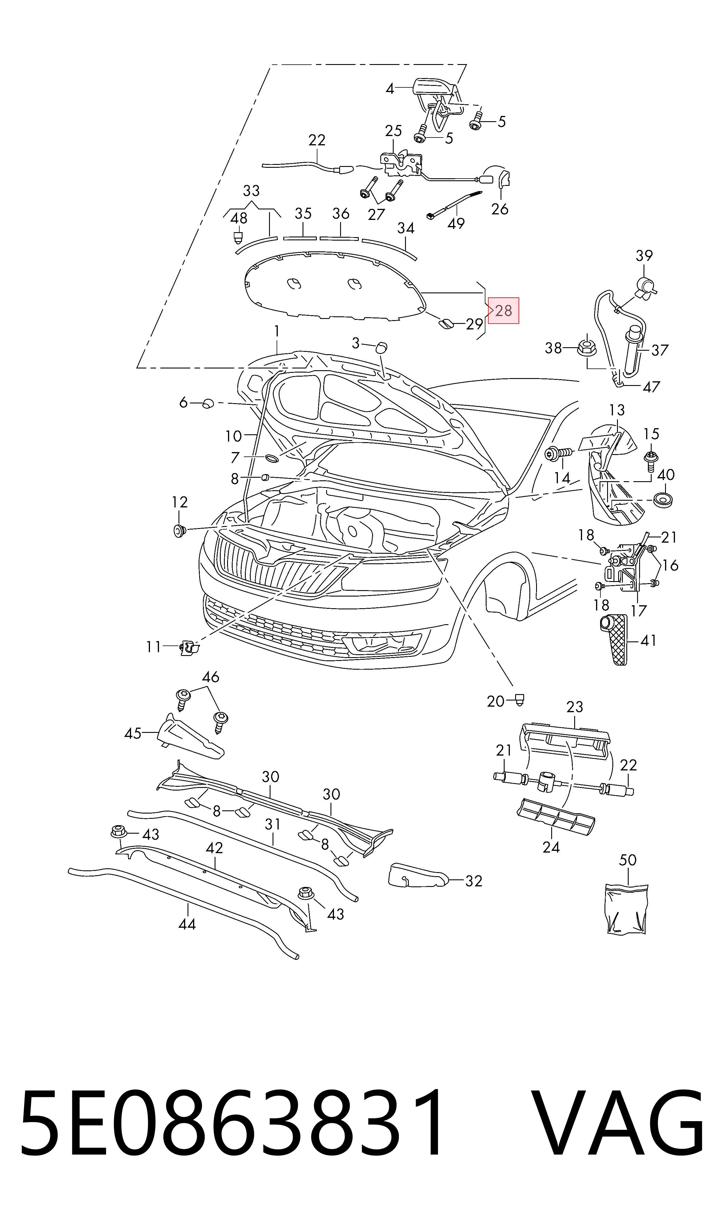 Comprar Aislamiento del Capó Skoda Octavia III A7 5E3, NL3, NR3