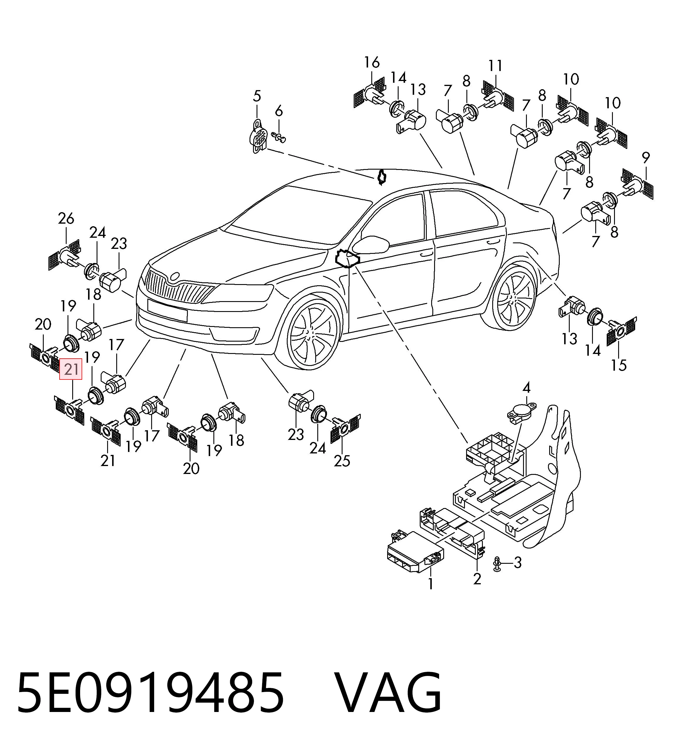5E0919485 VAG Soporte del sensor de estacionamiento delantero lateral