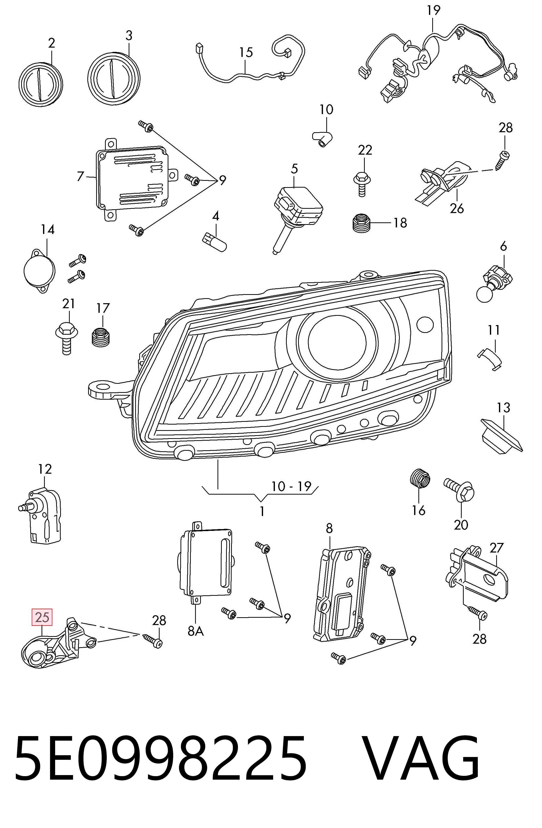 5E0998225 VAG Soporte de montaje de faros delantero izquierdo