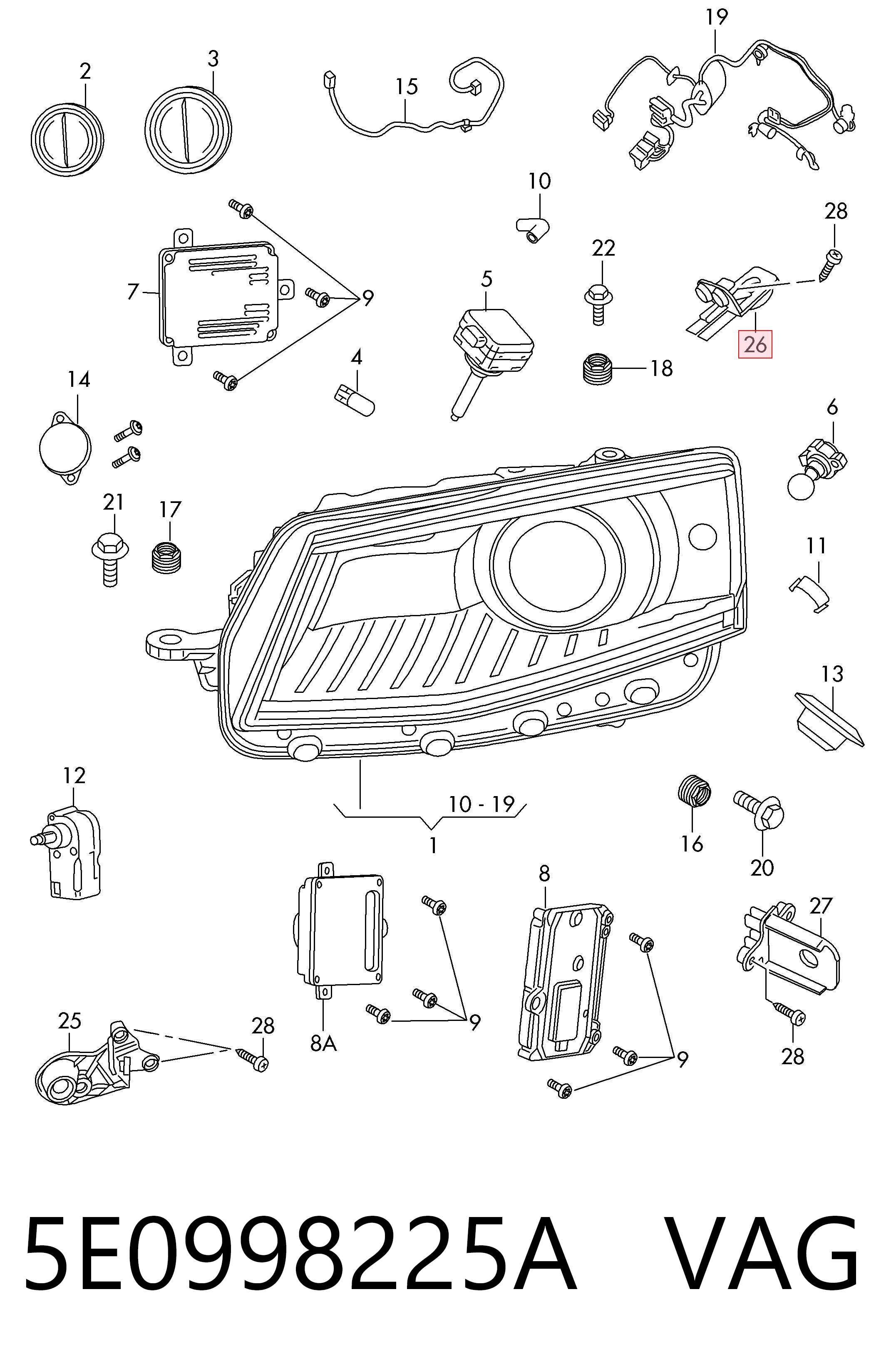 5E0998225A VAG Soporte de montaje de faros delantero izquierdo