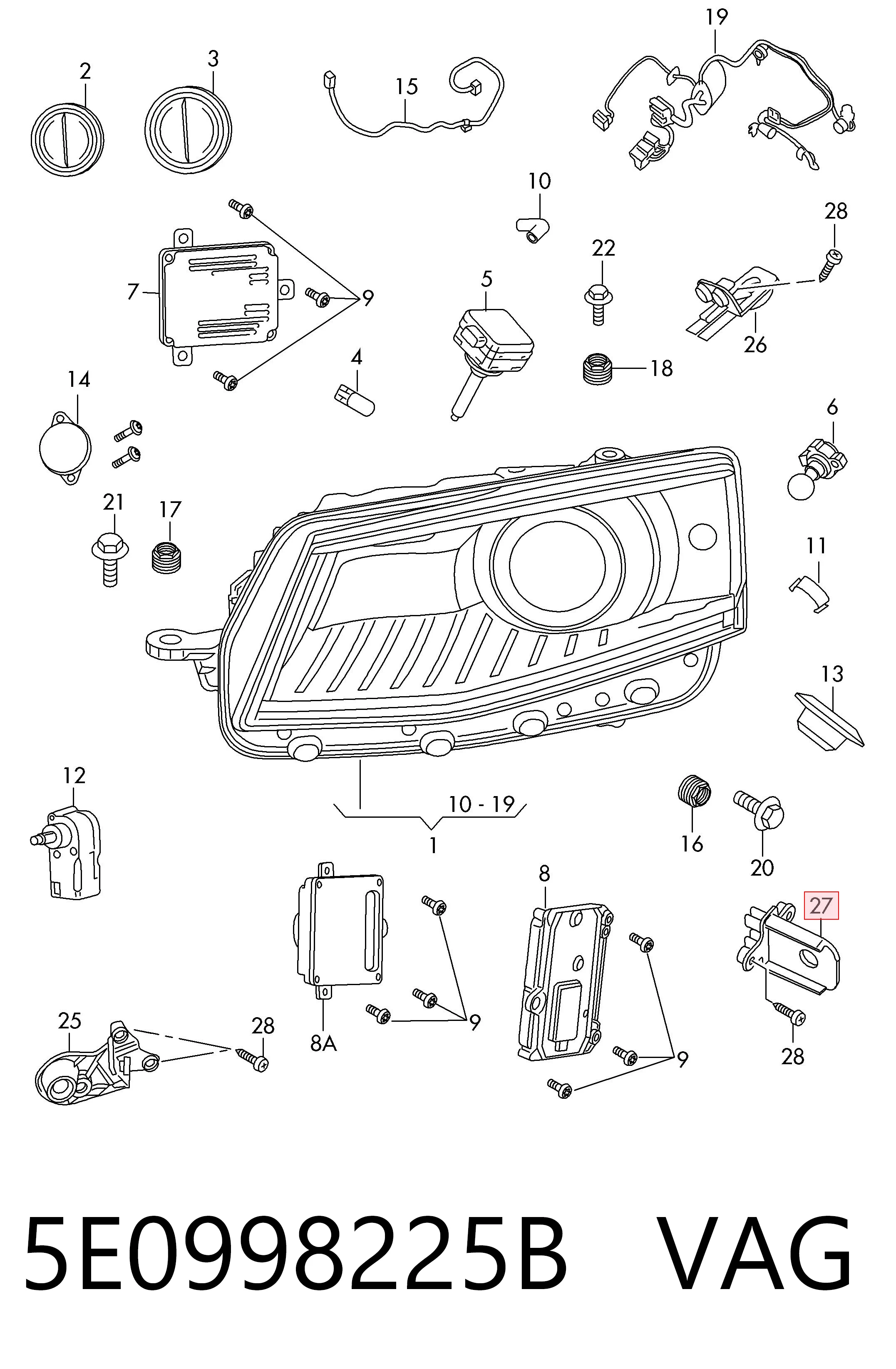 5E0998225B VAG Adaptador para montaje de faros delantero izquierdo