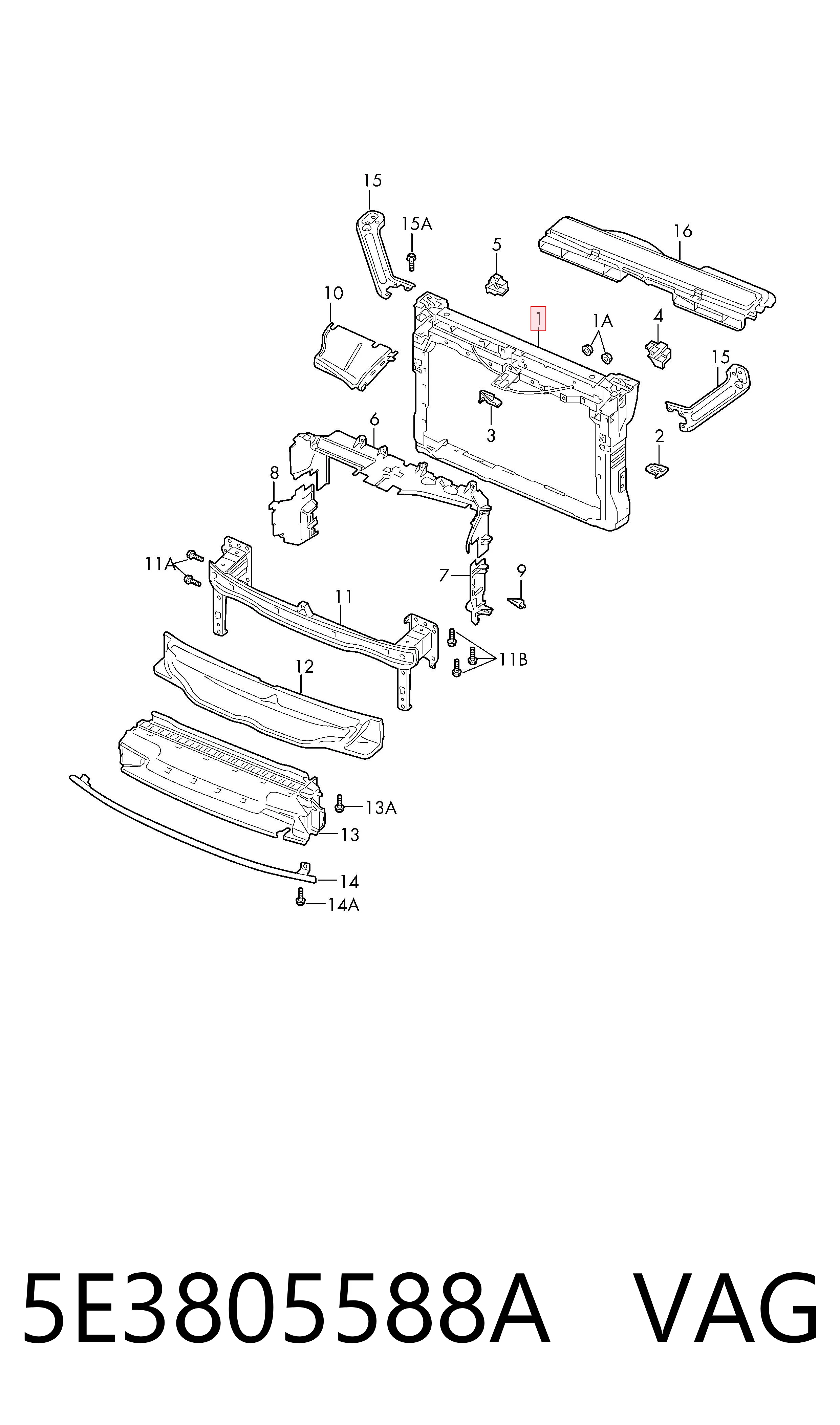 5E3805588A VAG Soporte de radiador completo (panel de montaje para foco)