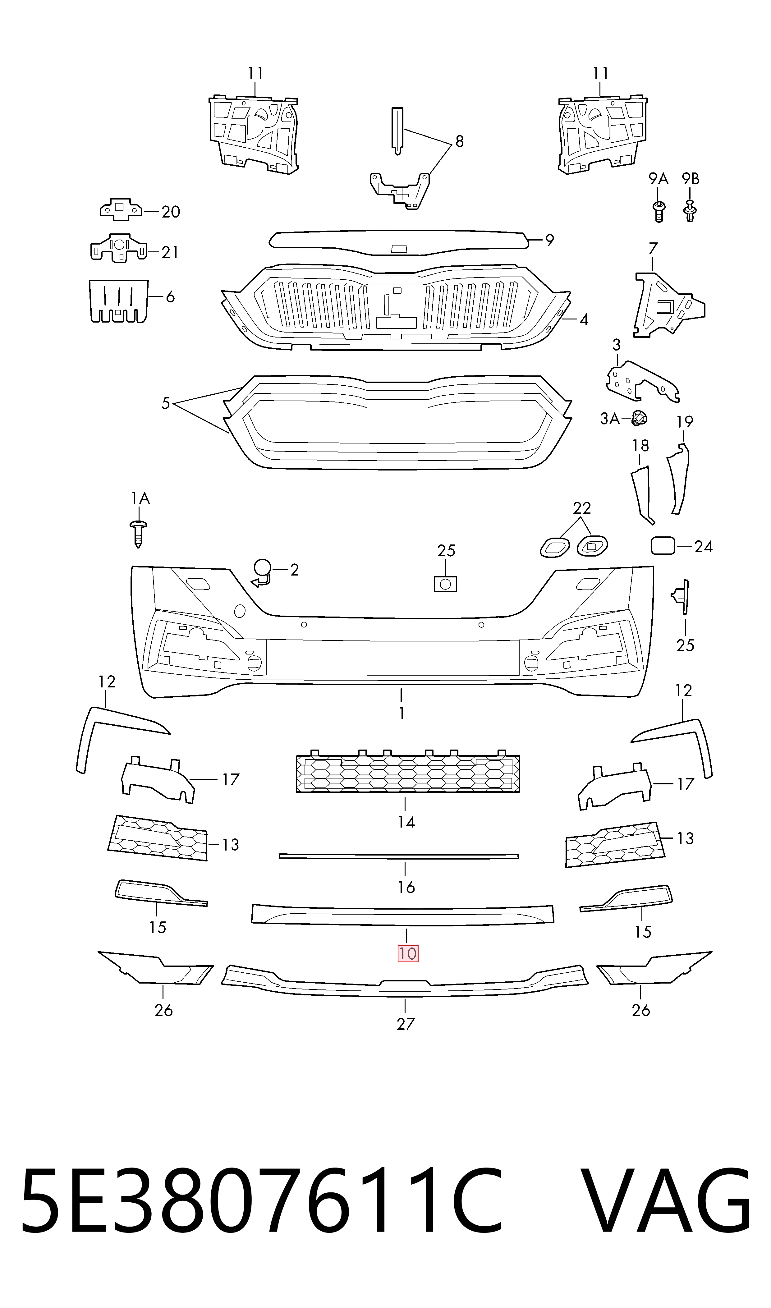 5E3807611C VAG Protector paragolpes