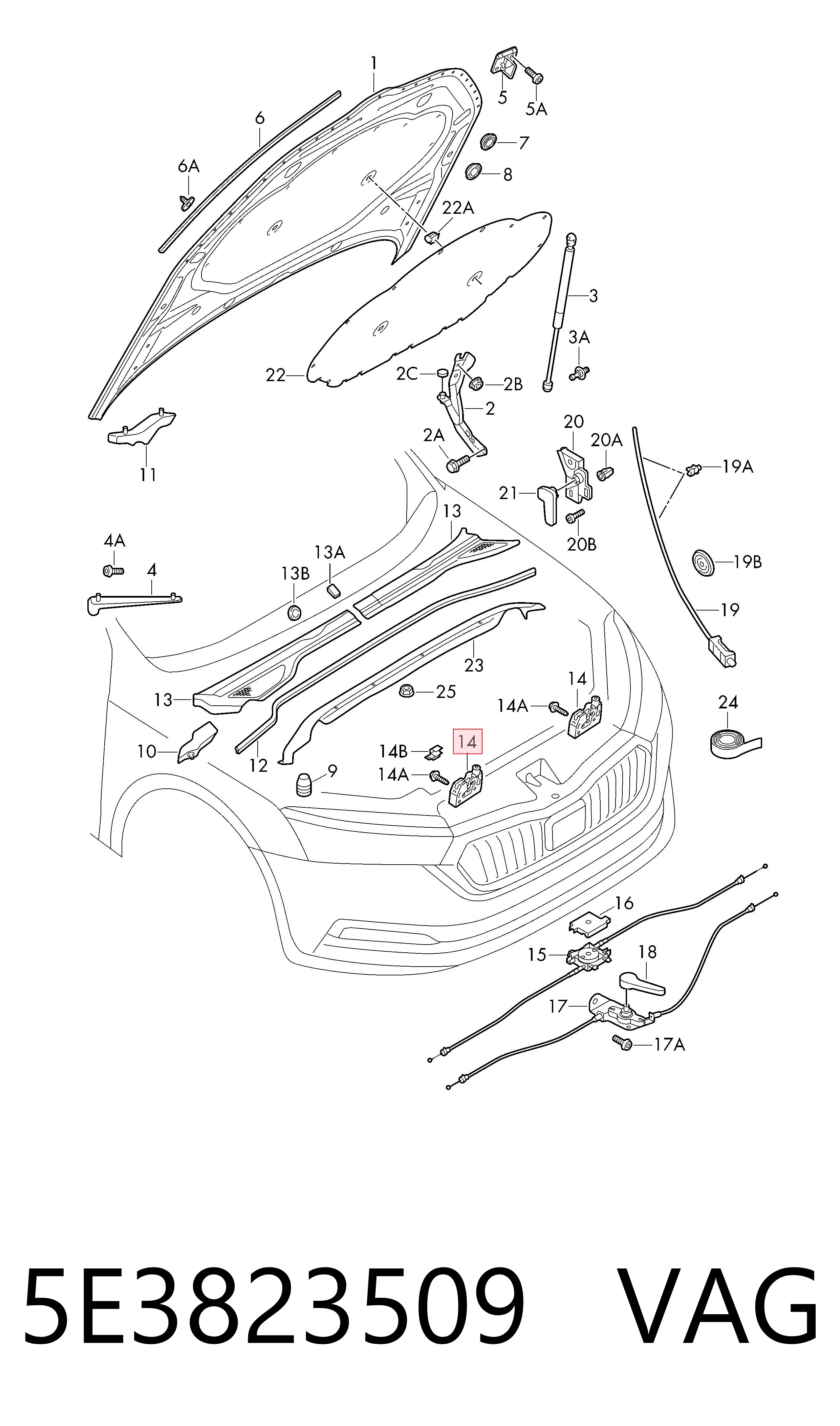 5E3823509 VAG Cerradura de Capot
