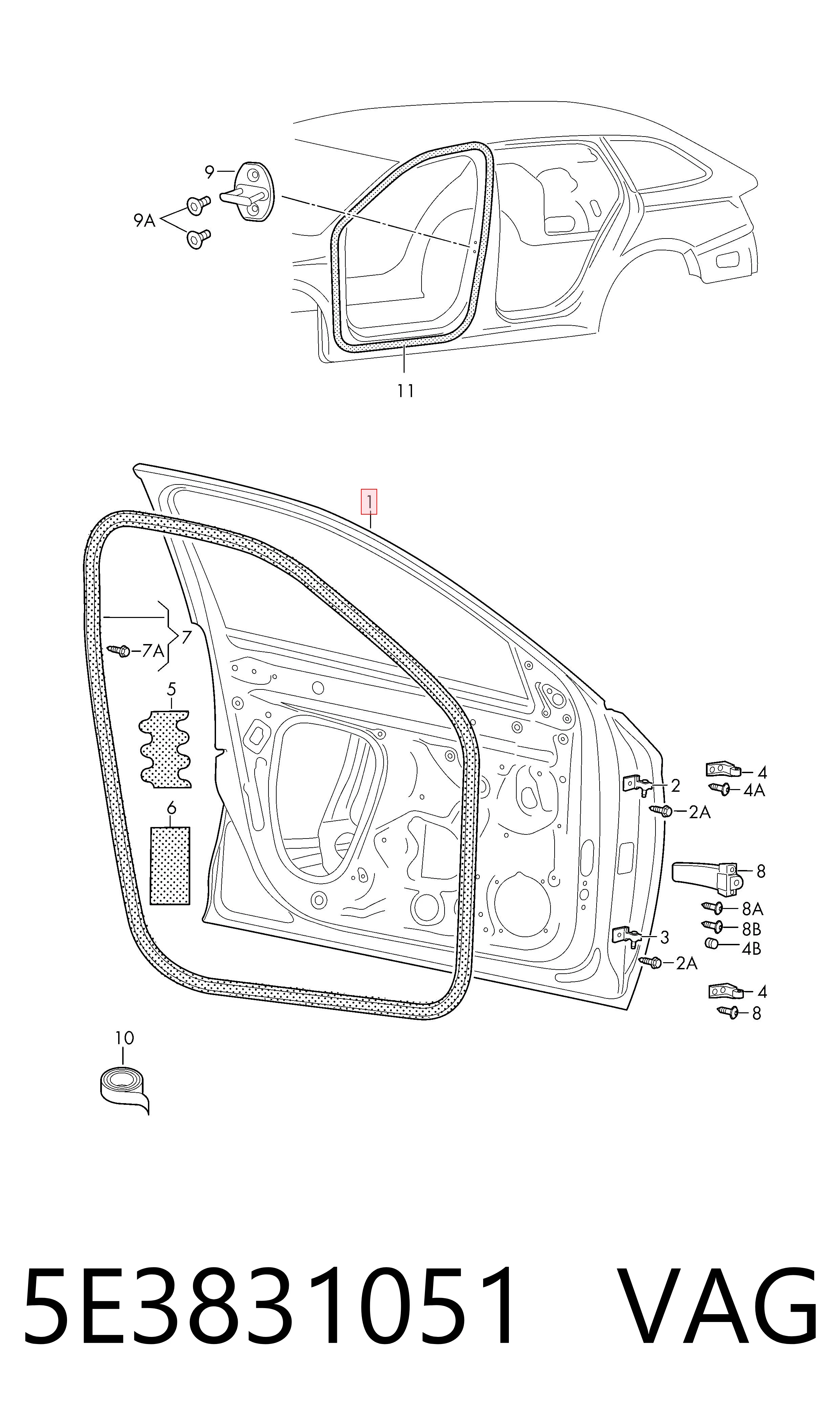 Puerta delantera para Skoda Octavia IV A8 NX3, NN3, PV3