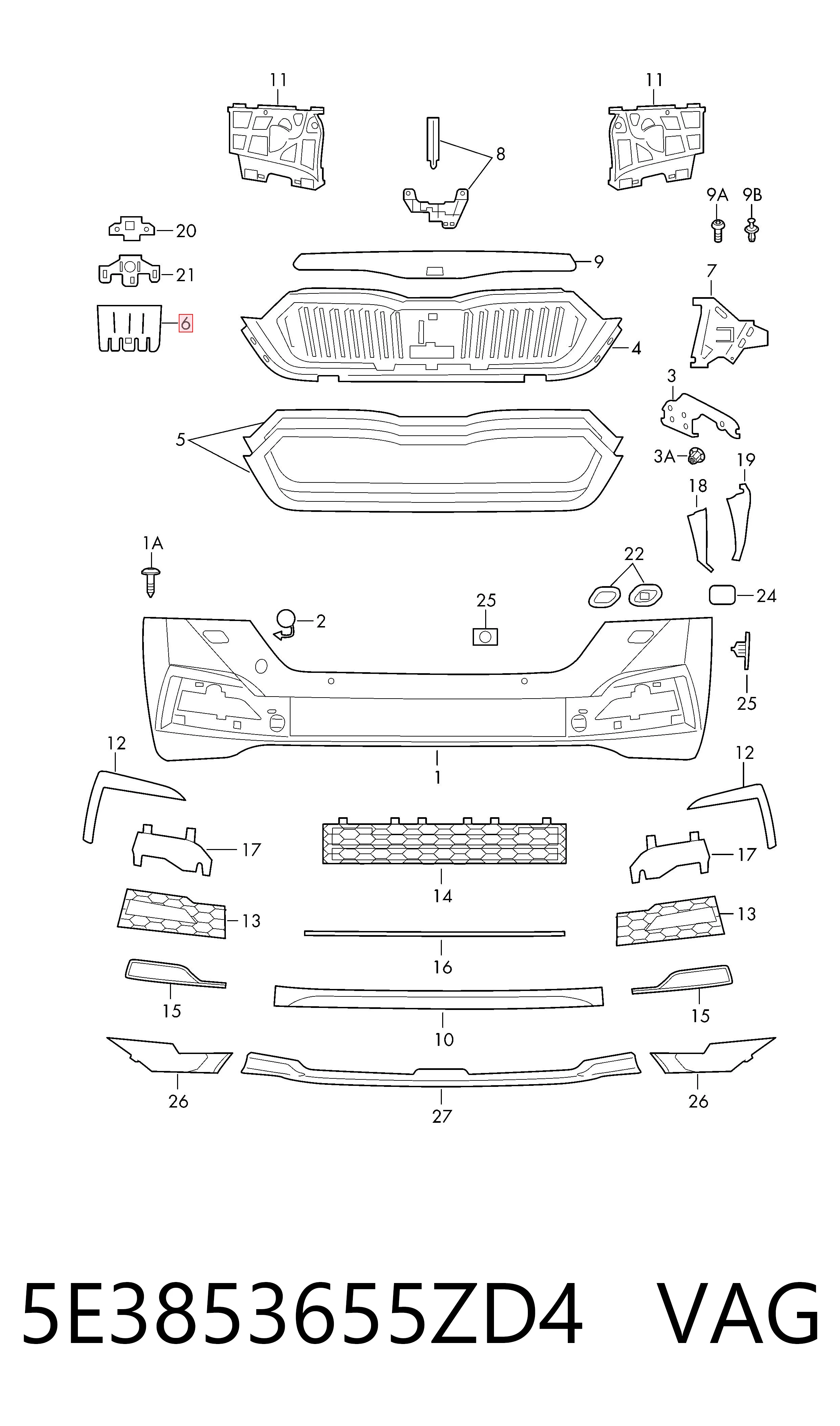 5E3853655ZD4 VAG Moldura de rejilla del radiador