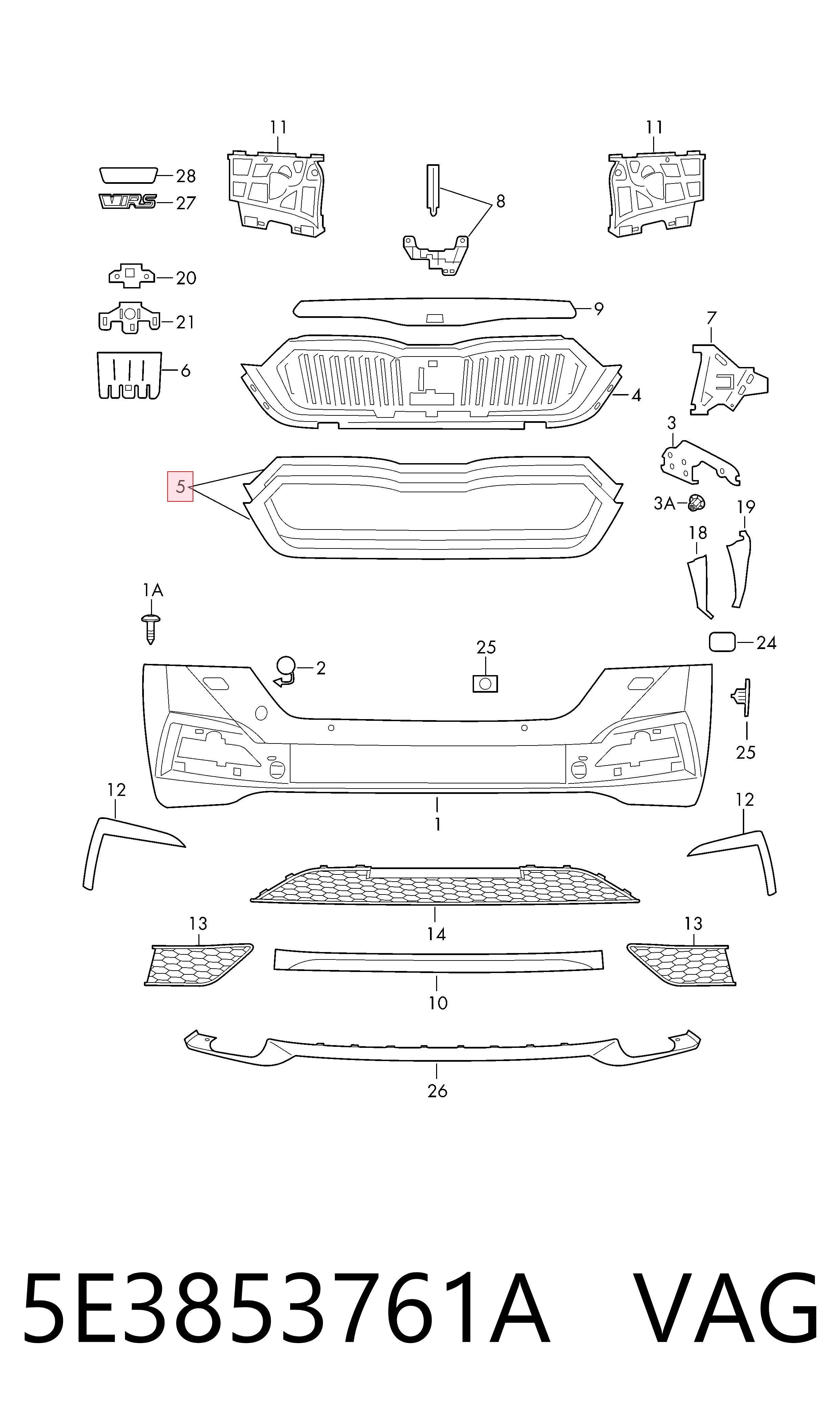 Moldura de la rejilla del radiador 5E3853761A VAG