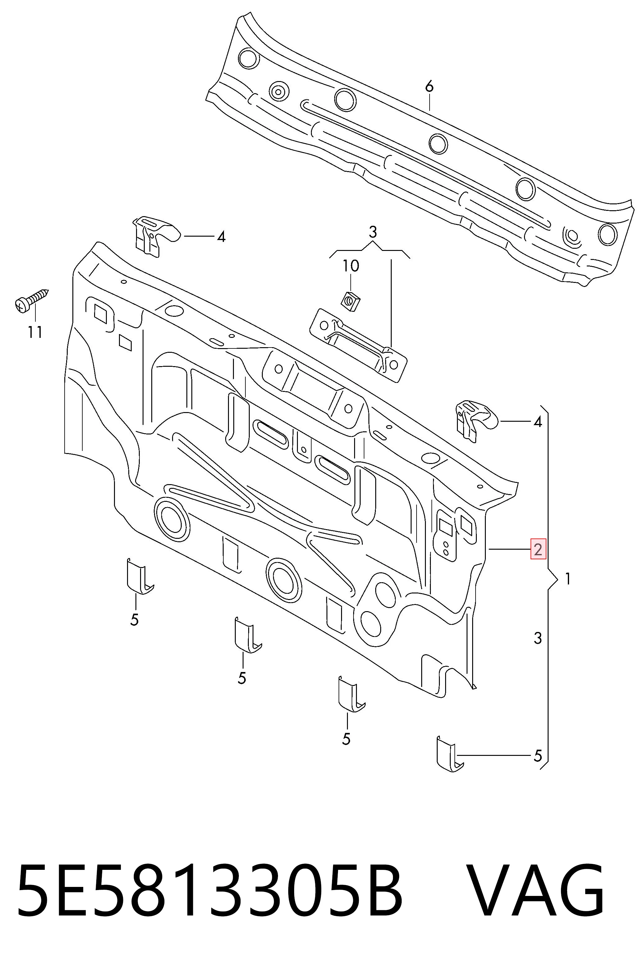 5E5813305B VAG Panel trasero del maletero