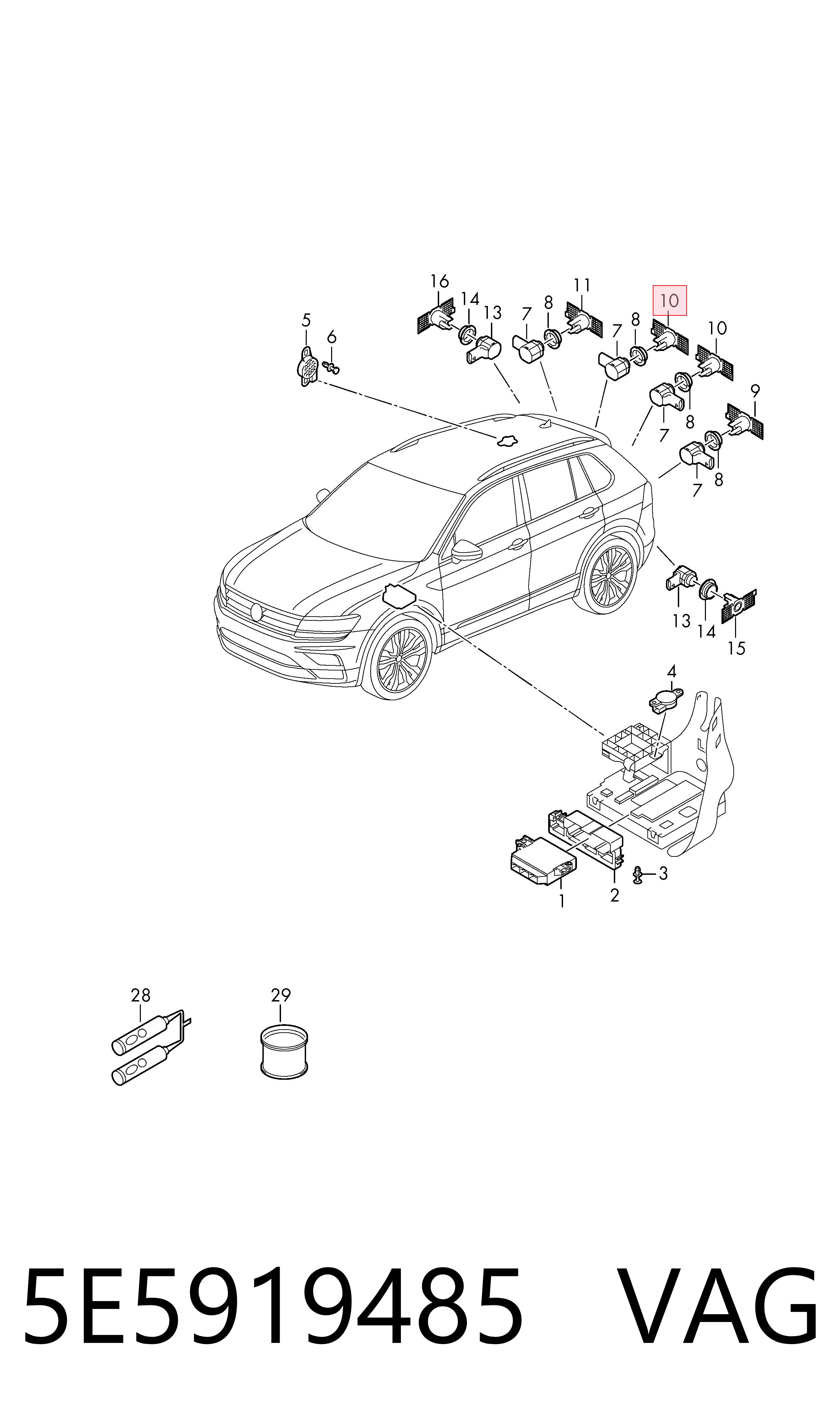 5E5919485 VAG Soporte del sensor de estacionamiento delantero lateral