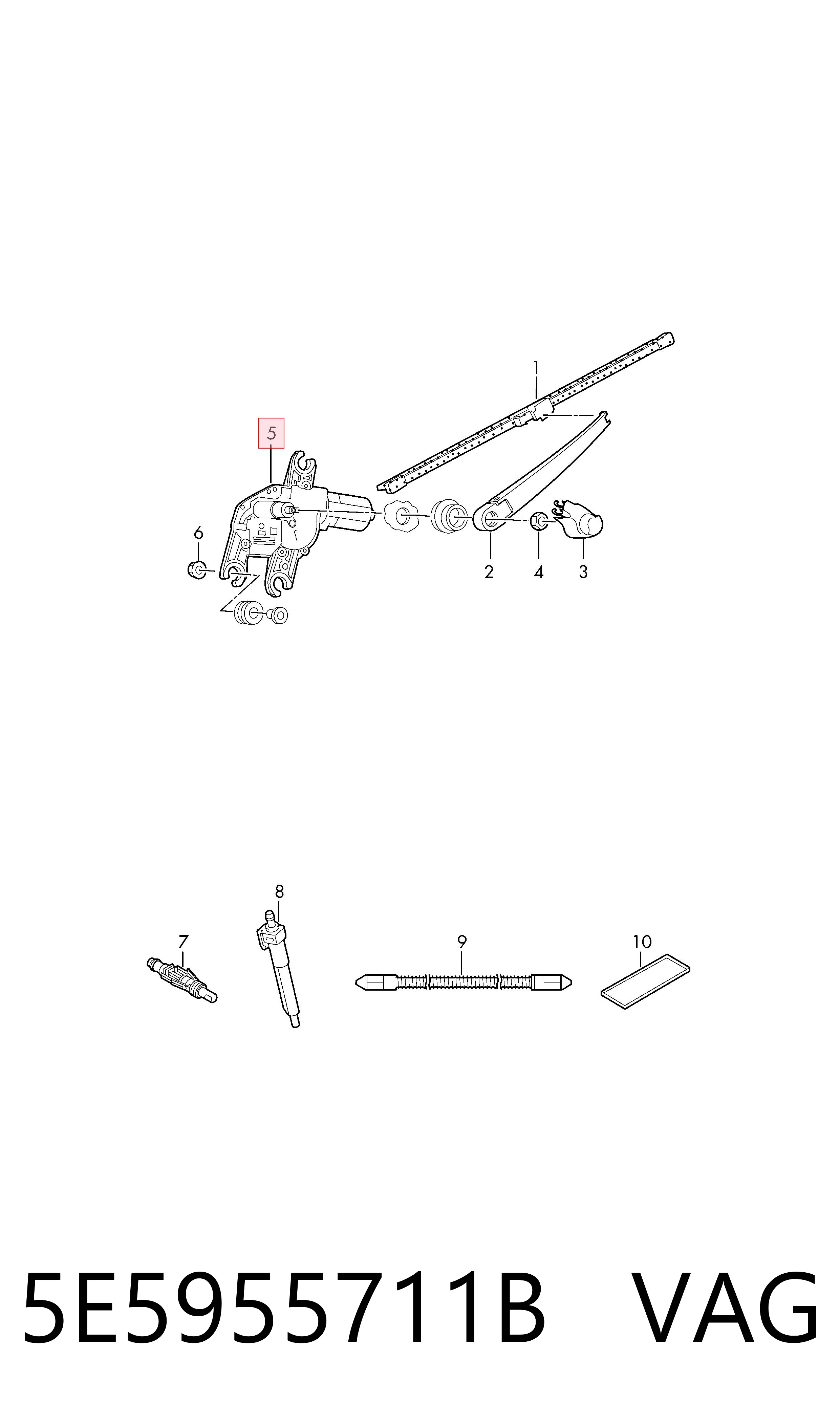 Comprar 5E5955711B VAG Motor limpiaparabrisas, trasera