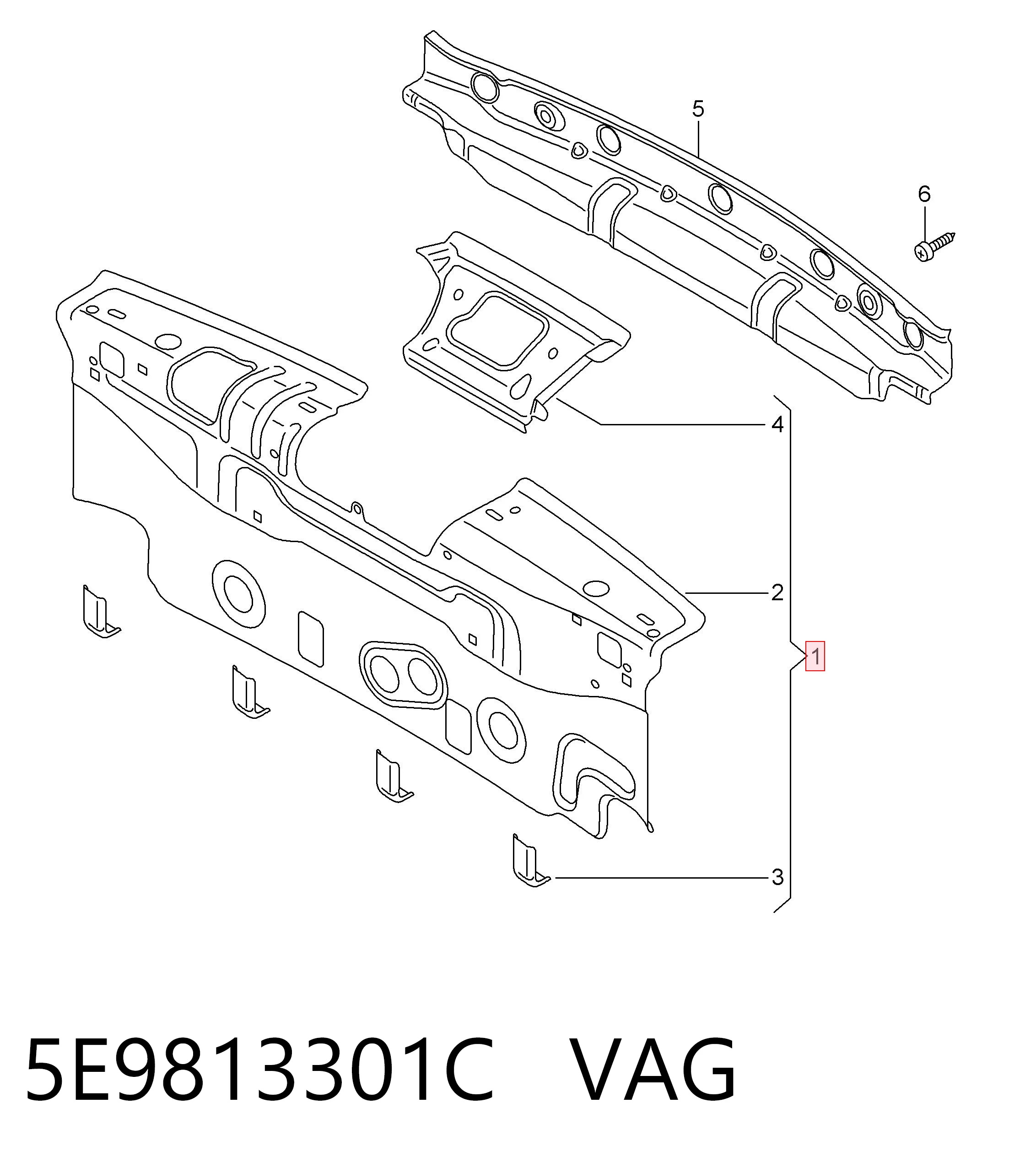 5E9813301C VAG Panel trasero del maletero