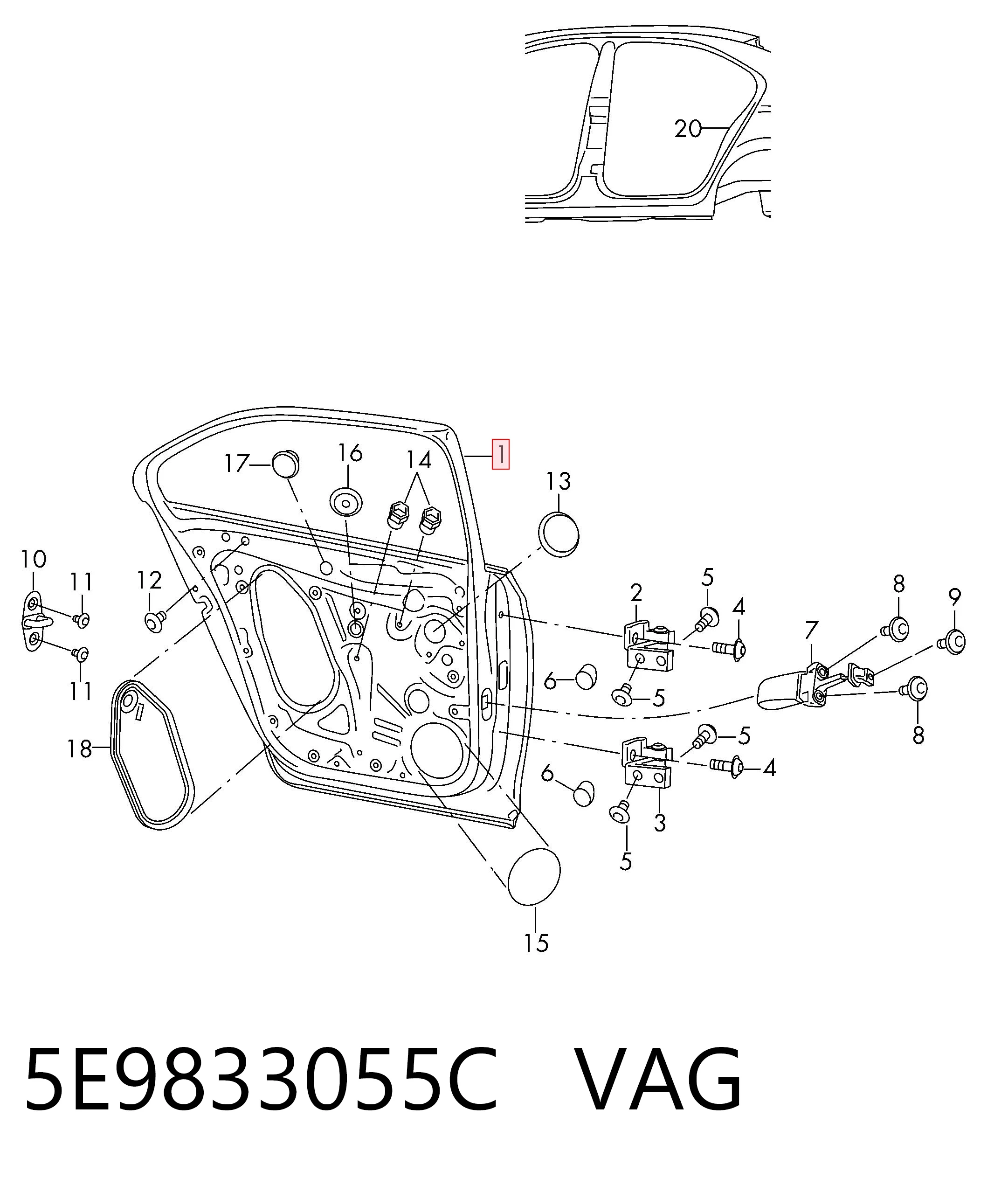 5E9833055C VAG Puerta trasera izquierda