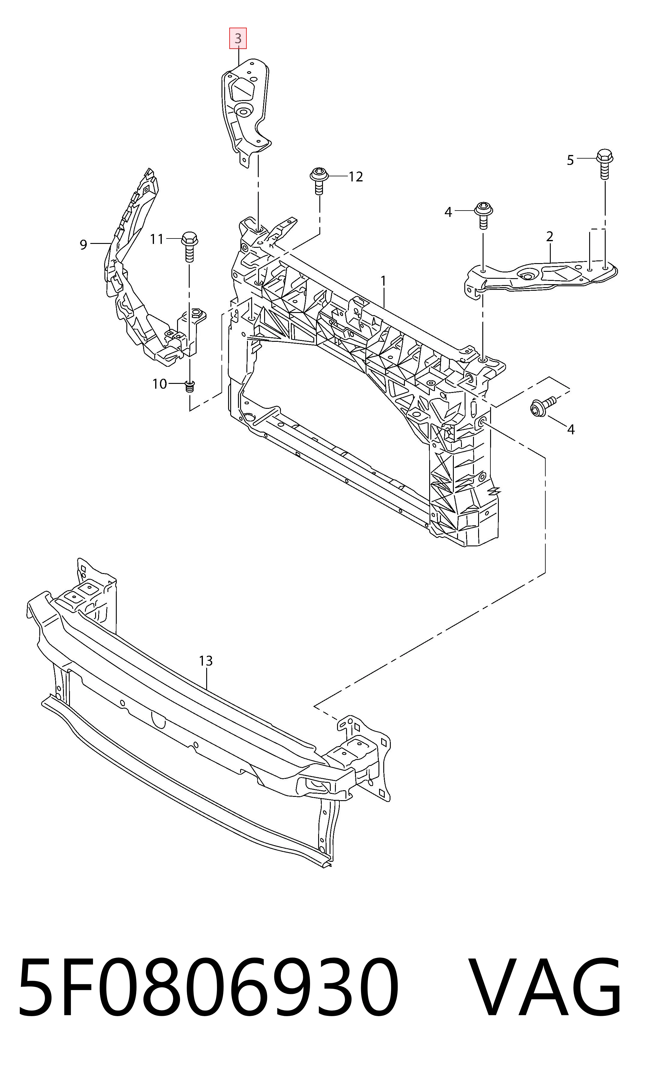 5F0806930 VAG Soporte superior del marco del radiador