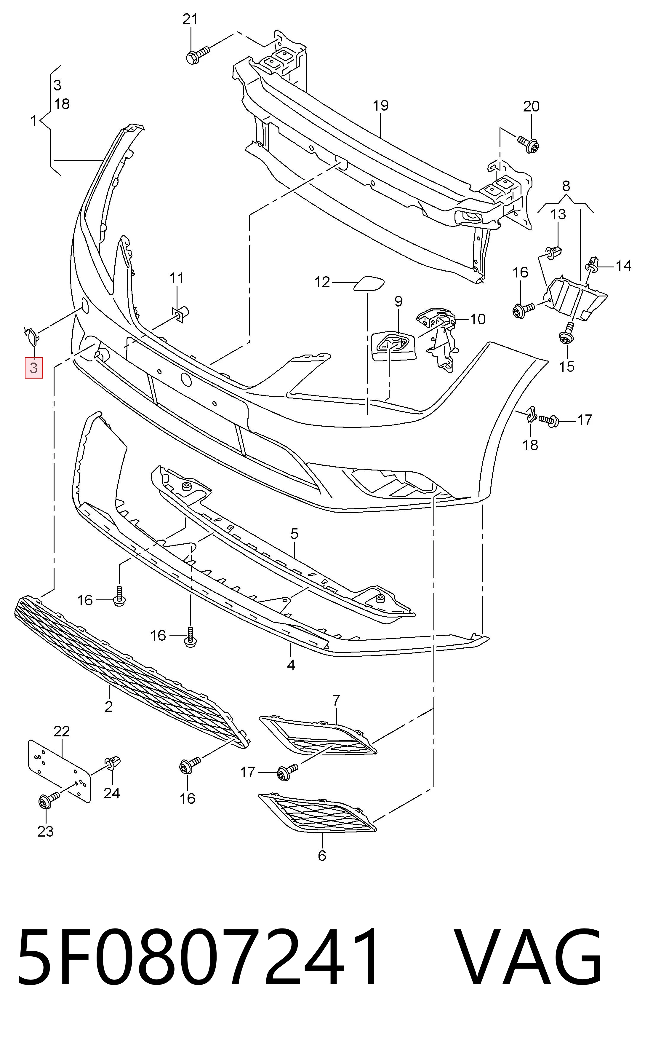 Tapa gancho de arrastre, delantera Seat Leon (5F1)