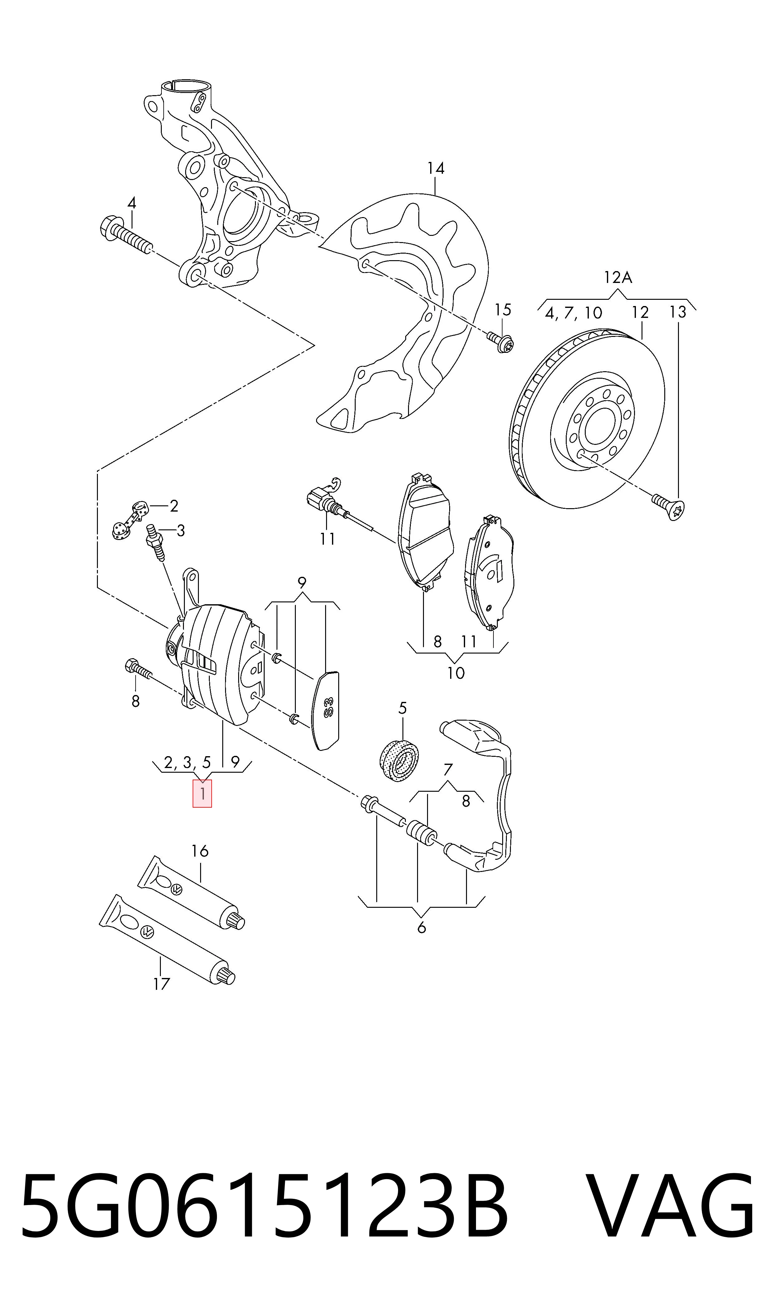 5G0615123B VAG Pinza de freno delantera izquierda