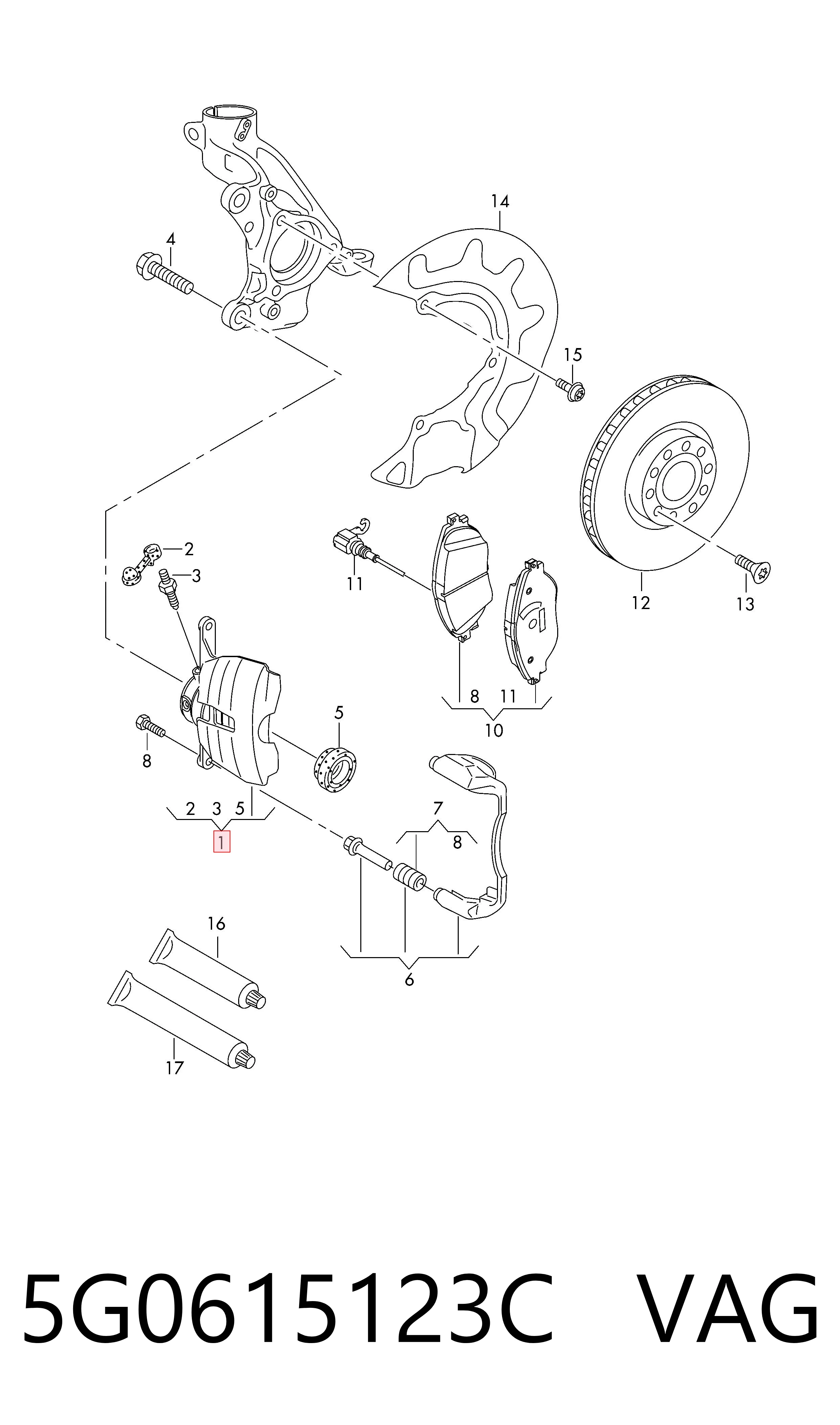 5G0615123C VAG Pinza de freno delantera izquierda